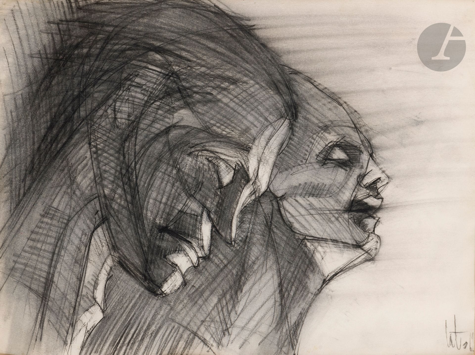 Roland CAT (1942-2016)
Deux têtes, 1962
Crayon noir et estompe.
Signé et daté en bas à droite.
27 x 36 cm