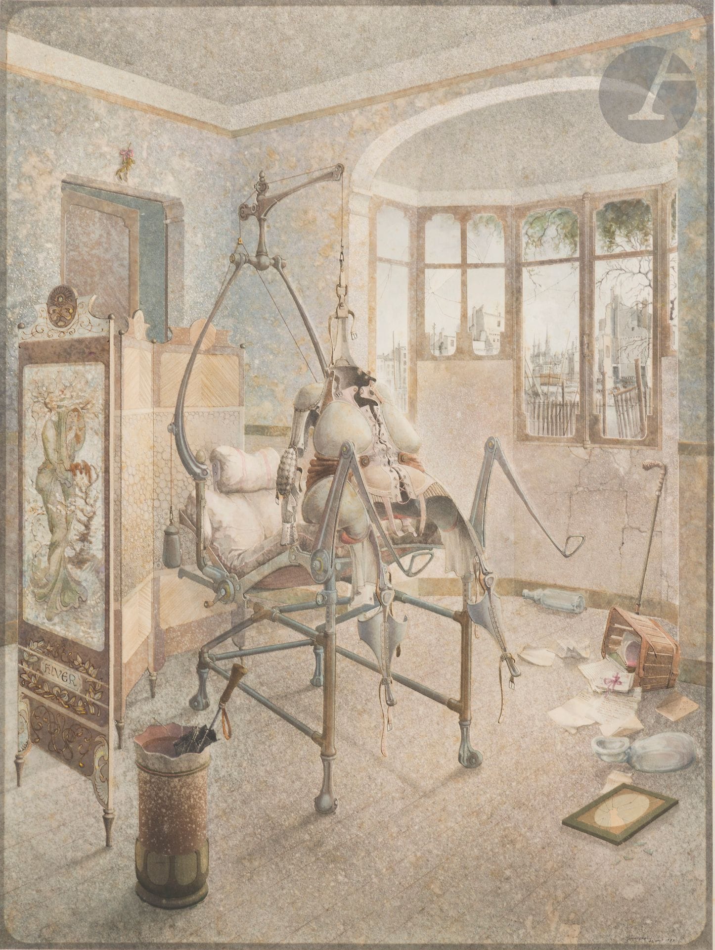 Jean-Marie POUMEYROL (b. 1946)
Le Corset, 1973
Watercolor.
Signed and dated lower right.
70 x 51 cm