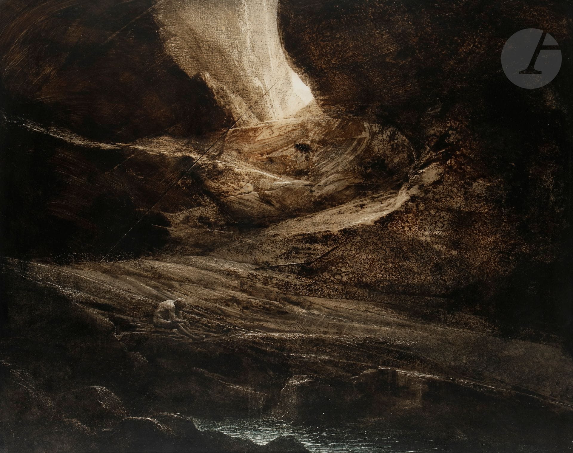 Roland CAT (1942-2016)
Le Sauvage, 1978
Encre sur papier préparé au kaolin.
Signée et datée en bas à droite.
63 x 78,5 cm

Provenance : 
Galerie Schwab Beaubourg, Paris (étiquette au dos).

Bibliographie : 
Jean-Marie Benoist et Constantin Jelenski, Roland Cat, Paris, Éditions Natiris, 1981, n° 30, reproduit [non paginé].