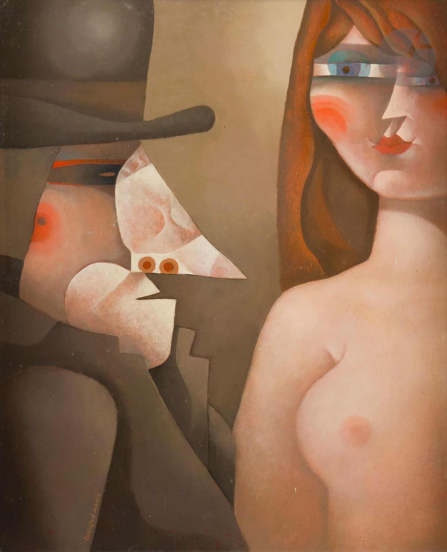 Enrique MARIN MUÑOZ (1935-2020)
Le Monsieur, 1988
Huile sur panneau.
Signée en bas à gauche.
Monogrammée, datée et titrée au dos.
41 x 33 cm