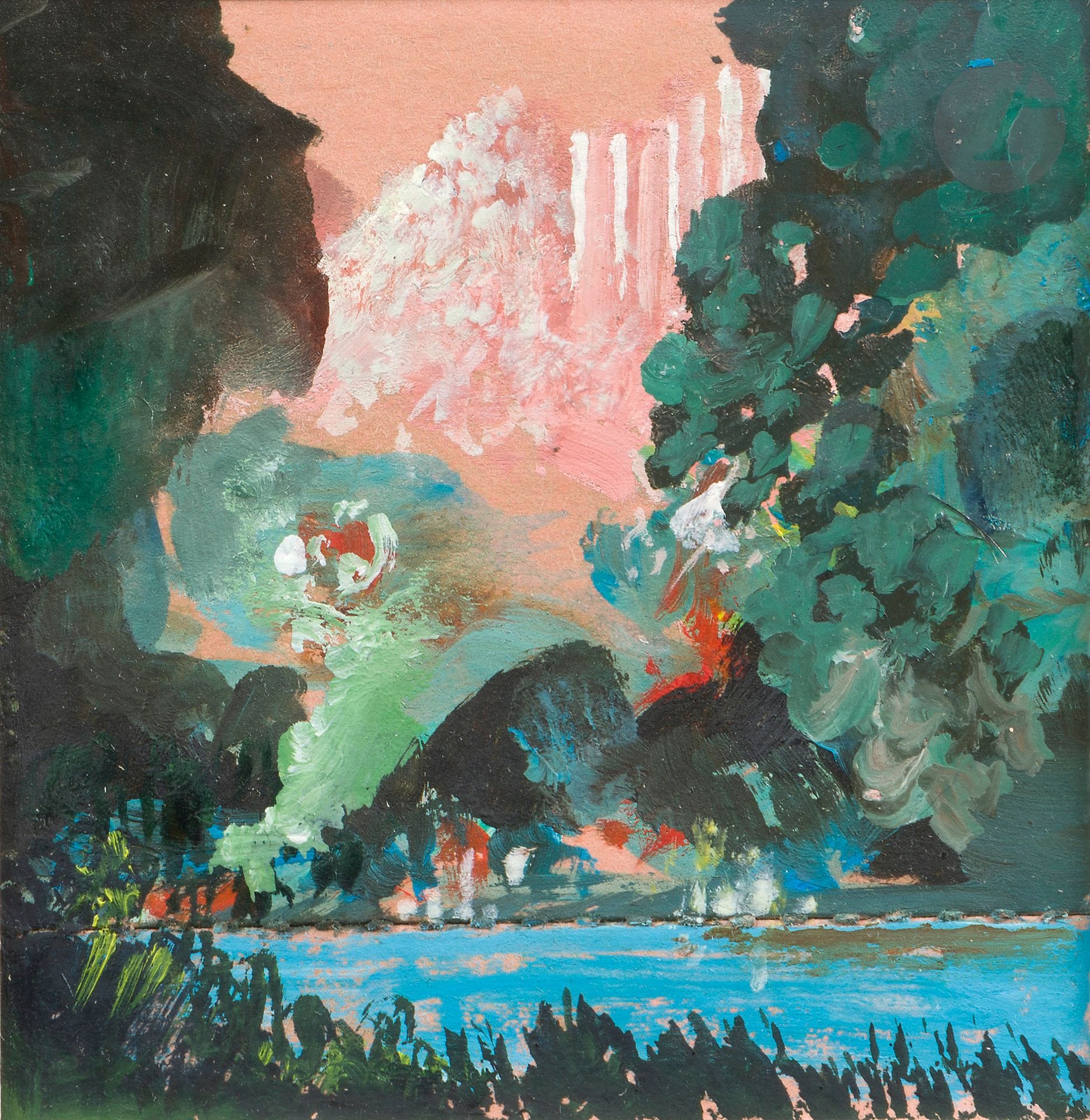 Popovitch Ljuba LJUBA (1934-2016)
Le Lac, 1988
Huile sur carton rose.
Signée et datée au dos.
11 x 11 cm

Cette œuvre sera incluse au Catalogue Raisonné de Ljuba, actuellement en préparation par Madame Slavica Batos. Nous remercions Madame Slavica Batos, épouse de l’artiste, d’avoir confirmé l’authenticité de cette œuvre.