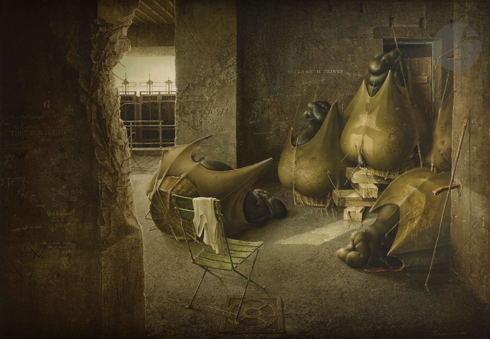 Jean-Marie POUMEYROL (né en 1946)
L’Entrepôt, 1979
Acrylique sur panneau.
Signée et datée en bas à droite.
81 x 116 cm