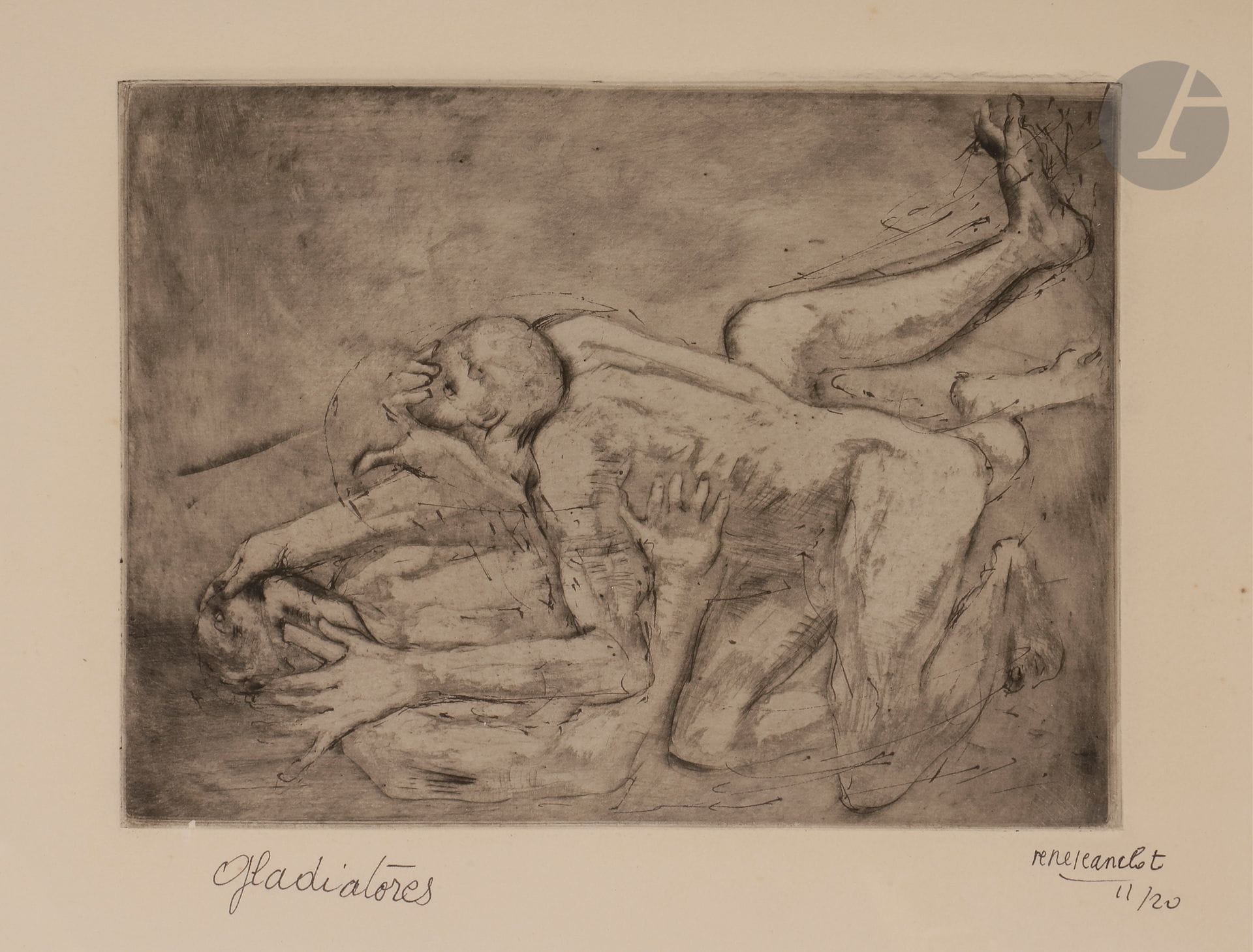 René-Jean CLOT (1913-1997)
Gladiatores
Vernis mou et rehauts d’encre.
Signé, titré et numéroté sur 20.
17 x 23 cm