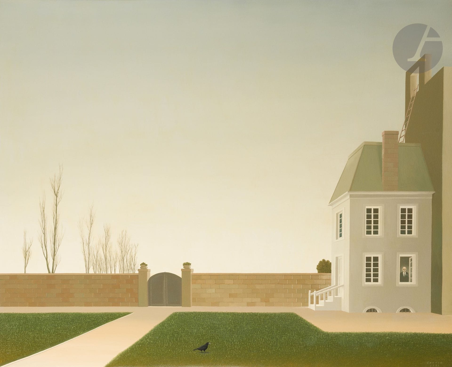 Jean-Claude JOUVIN (b. 1945)
Man with window and raven, 1981
Oil on canvas.
Signed and dated lower right.
81 x 100 cm
