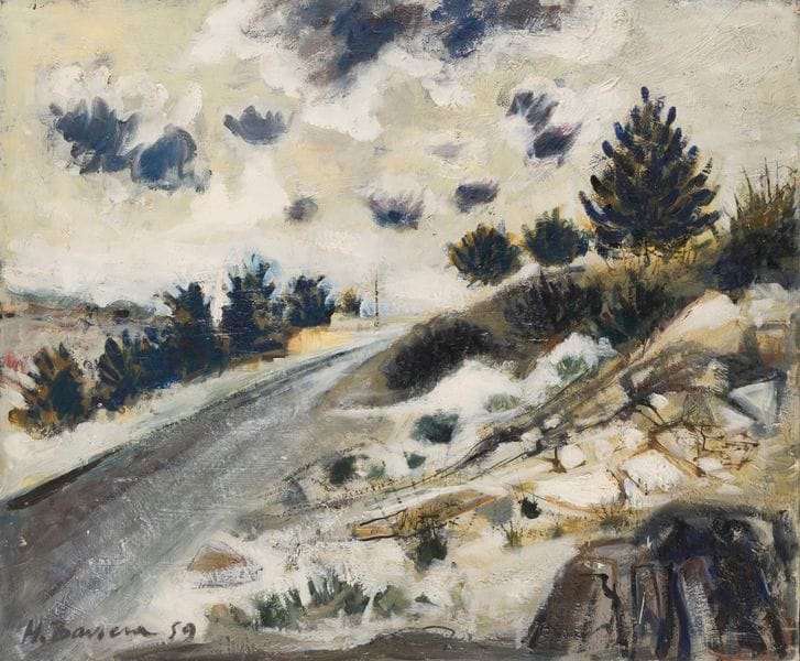 Henri BAVIERA (né en 1934)
La Route, 1959
Huile sur toile.
Signée et datée ne bas à droite.
60 x 72 cm
Provenance : 
Galeri Framond, Paris (étiquette au dos).