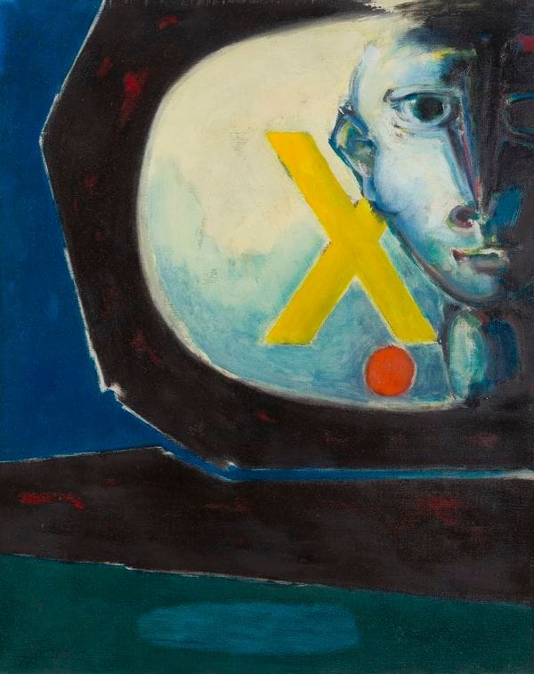Antonio GUANSÉ (1926-2008)
"X" jaume (T.V), 1968
Huile sur toile.
Signée et datée en bas à gauche.
Signée, datée et titrée au dos.
81 x 65 cm
