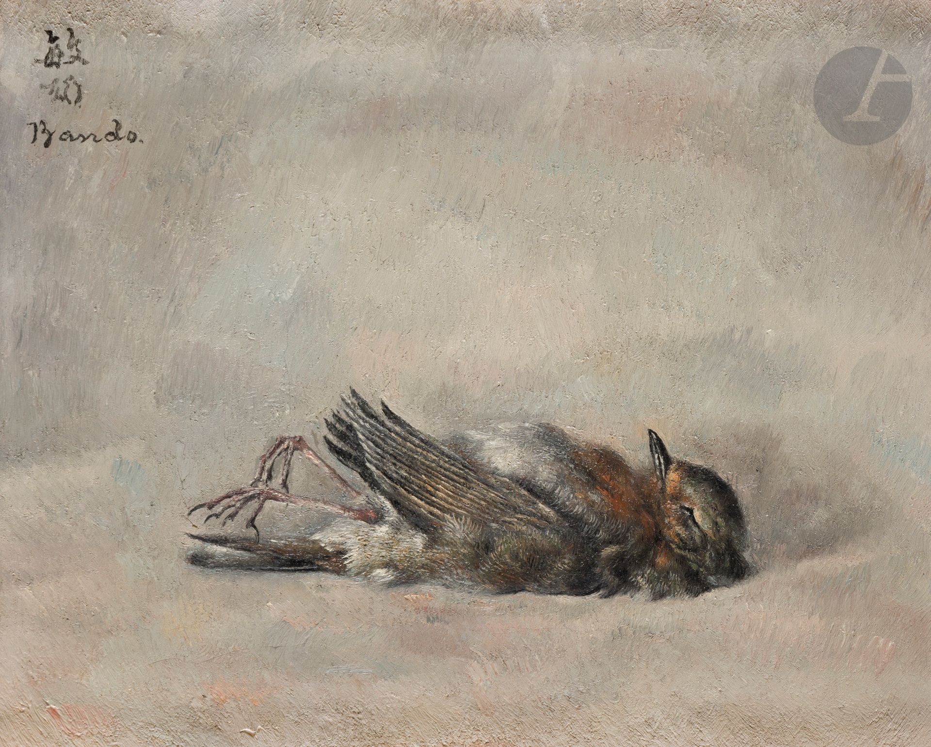 Toshio BANDO [Japanese] (1895-1973)
Bird fallen from the nest
Oil on canvas.
Signed lower right.
22 x 27 cm

Exhibition: 
Foujita et l'École de Paris, Musée de Montmartre, Paris, April 11 - May 26, 1991, no. 121 (label on back).