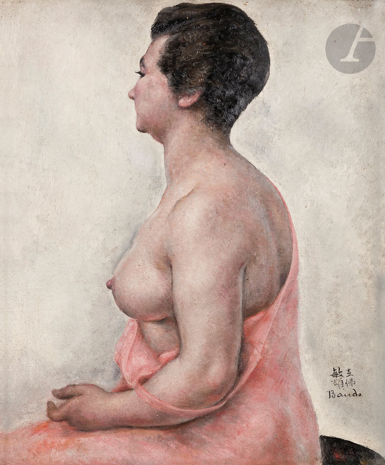 Toshio BANDO [japonais] (1895-1973)
Modèle féminin au déshabillé rose, vers 1926
Huile sur toile.
Signée en bas à droite.
45,5 x 38 cm