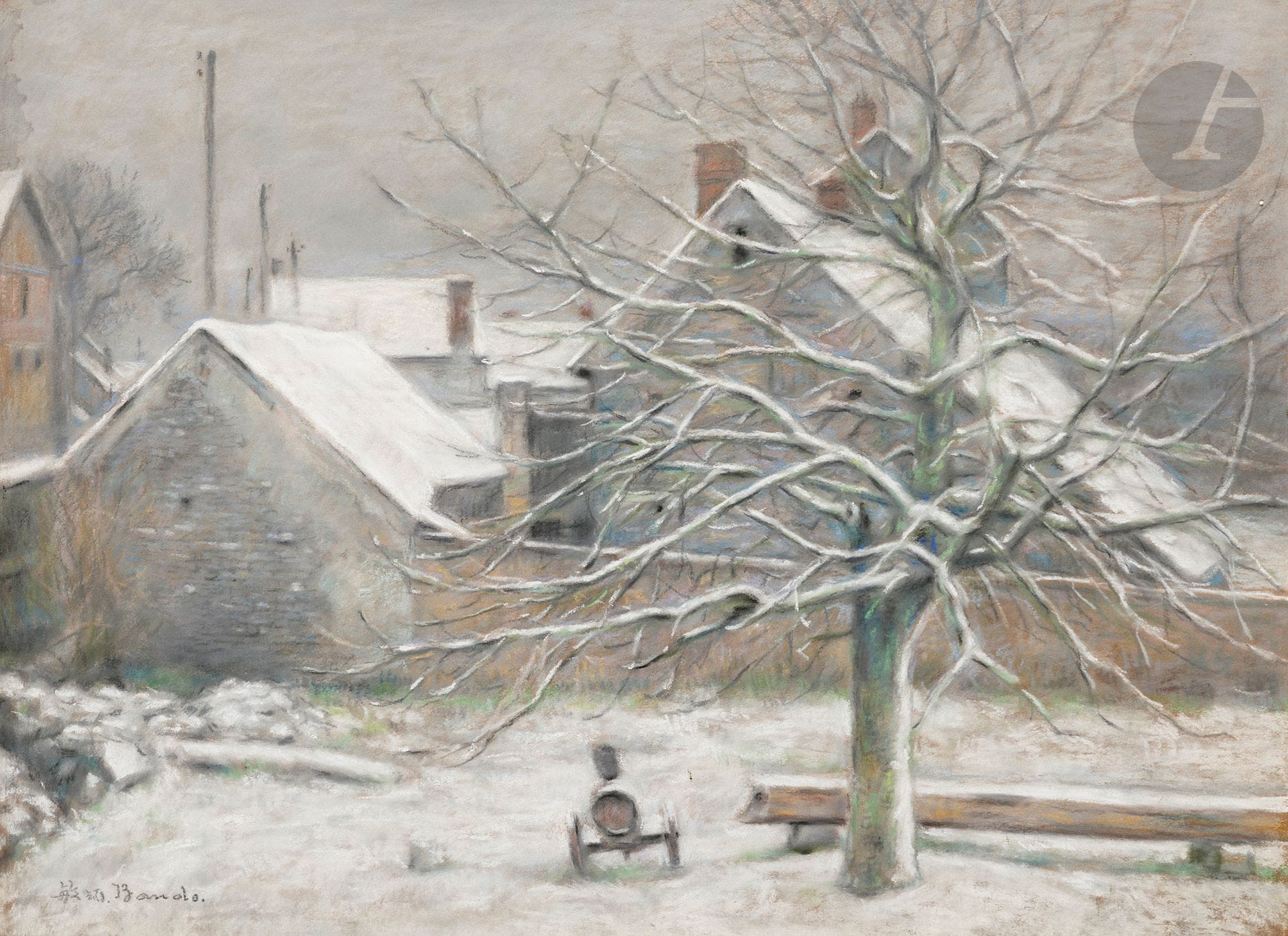 Toshio BANDO [japonais] (1895-1973)
Paysage de neige, Garé (Villette), vers 1931
Pastel.
Signé en bas à gauche.
53 x 71 cm

Provenance : 
Collection du médecin de Toshio Bando.