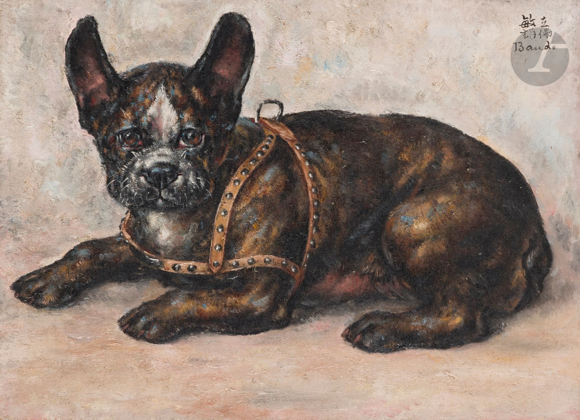 Toshio BANDO [Japanese] (1895-1973)
Yuki in harness, September 4, 1928
Oil on canvas.
Signed upper right.
24 x 33 cm

The work is referenced in the artist's billbill under no. 646, "Yuki with harness".