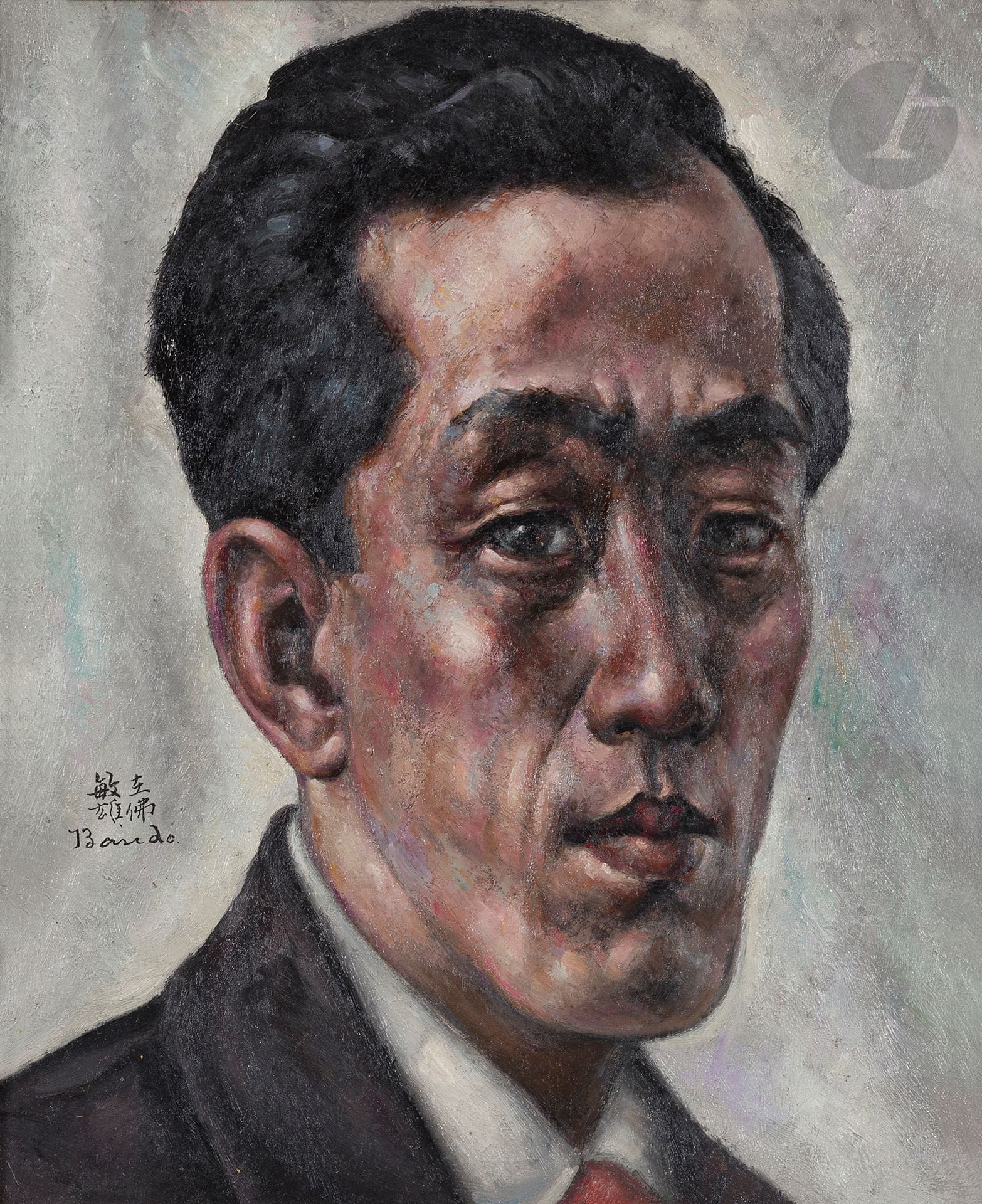 Toshio BANDO [Japanese] (1895-1973)
Self-portrait with white collar and red tie, circa 1927
Oil on canvas.
Signed on the left.
45 x 38 cm