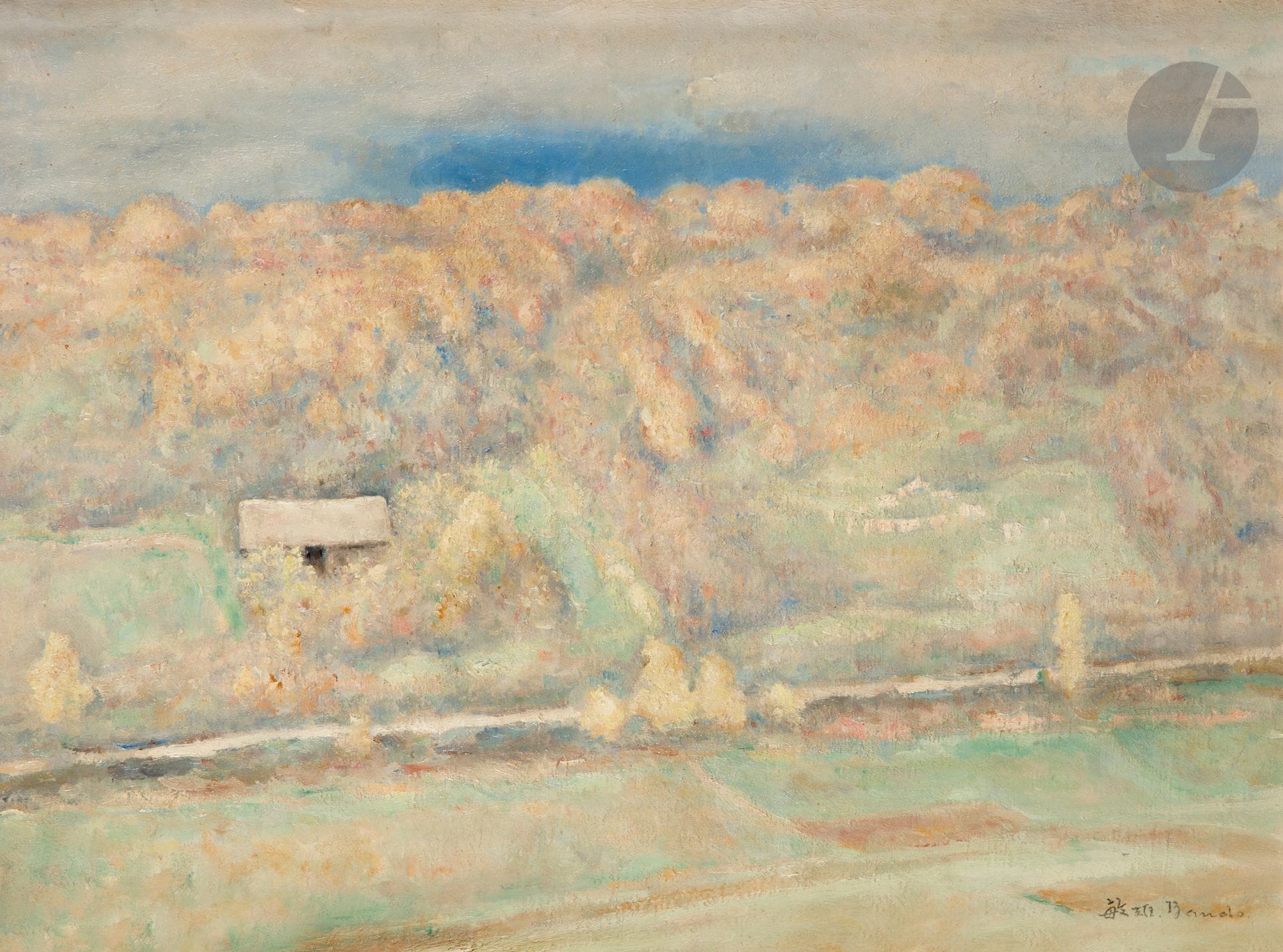Toshio BANDO [japonais] (1895-1973)
Paysage en hiver
Huile sur toile.
Signée en bas à droite.
46 x 61 cm