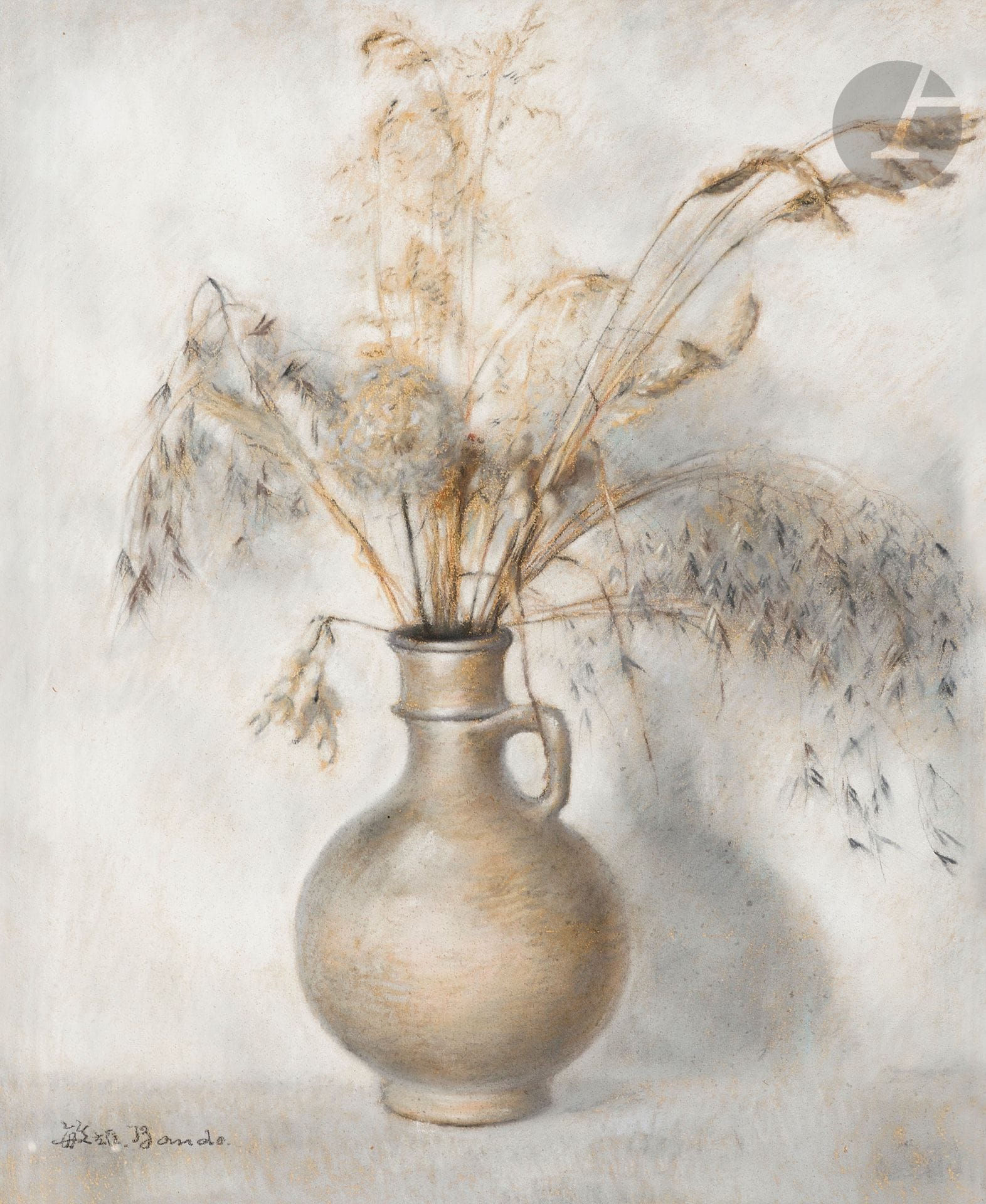 Toshio BANDO [japonais] (1895-1973)
Fleurs des champs dans un vase en grès, vers 1930
Pastel sur toile.
Signé en bas à gauche.
46 x 38 cm