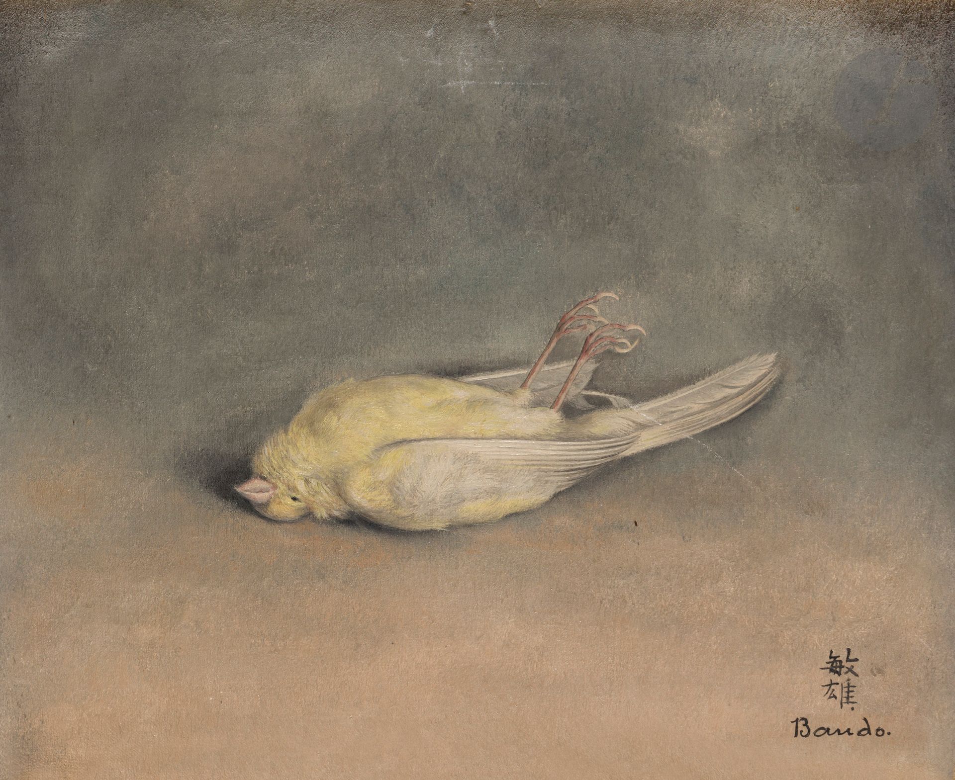 Toshio BANDO [Japanese] (1895-1973)
The Serin, 1926-1929
Oil on canvas.
Signed lower right.
22 x 27 cm

The work is part of a series referenced in the artist's billbill under no. 142, 143, 163, 772 and 773, "Serin mort" ("Dead Finch").