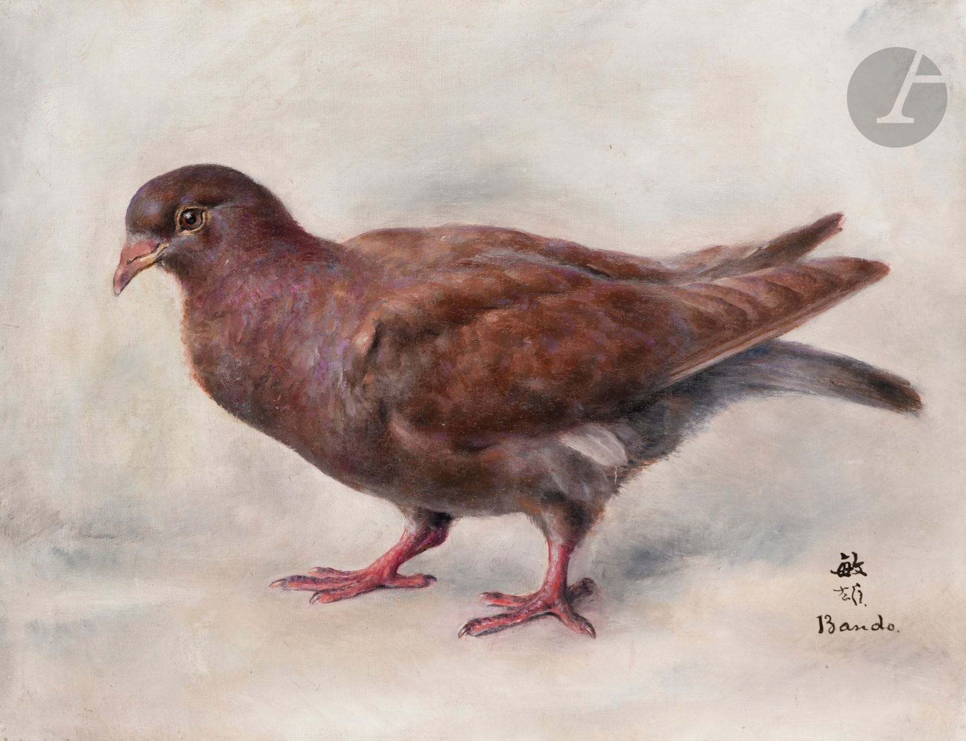 Toshio BANDO [Japanese] (1895-1973)
Pigeon, 1928
Oil on canvas.
Signed lower right.
(Restored tear).
27 x 35 cm

The work is part of a series referenced in the artist's invoices under nos. 574, 578 and 670.
