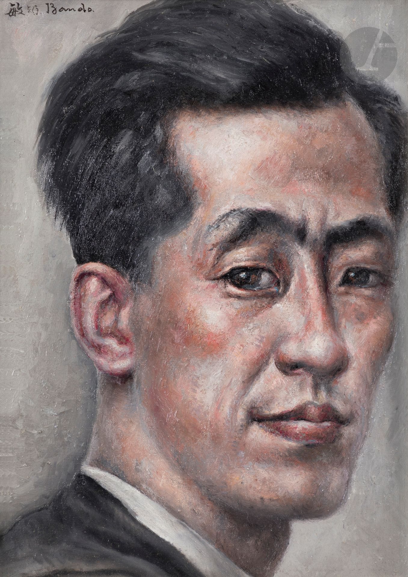 Toshio BANDO [japonais] (1895-1973)
Autoportrait, vers 1925
Huile sur toile.
Signée en haut à gauche.
33 x 24 cm