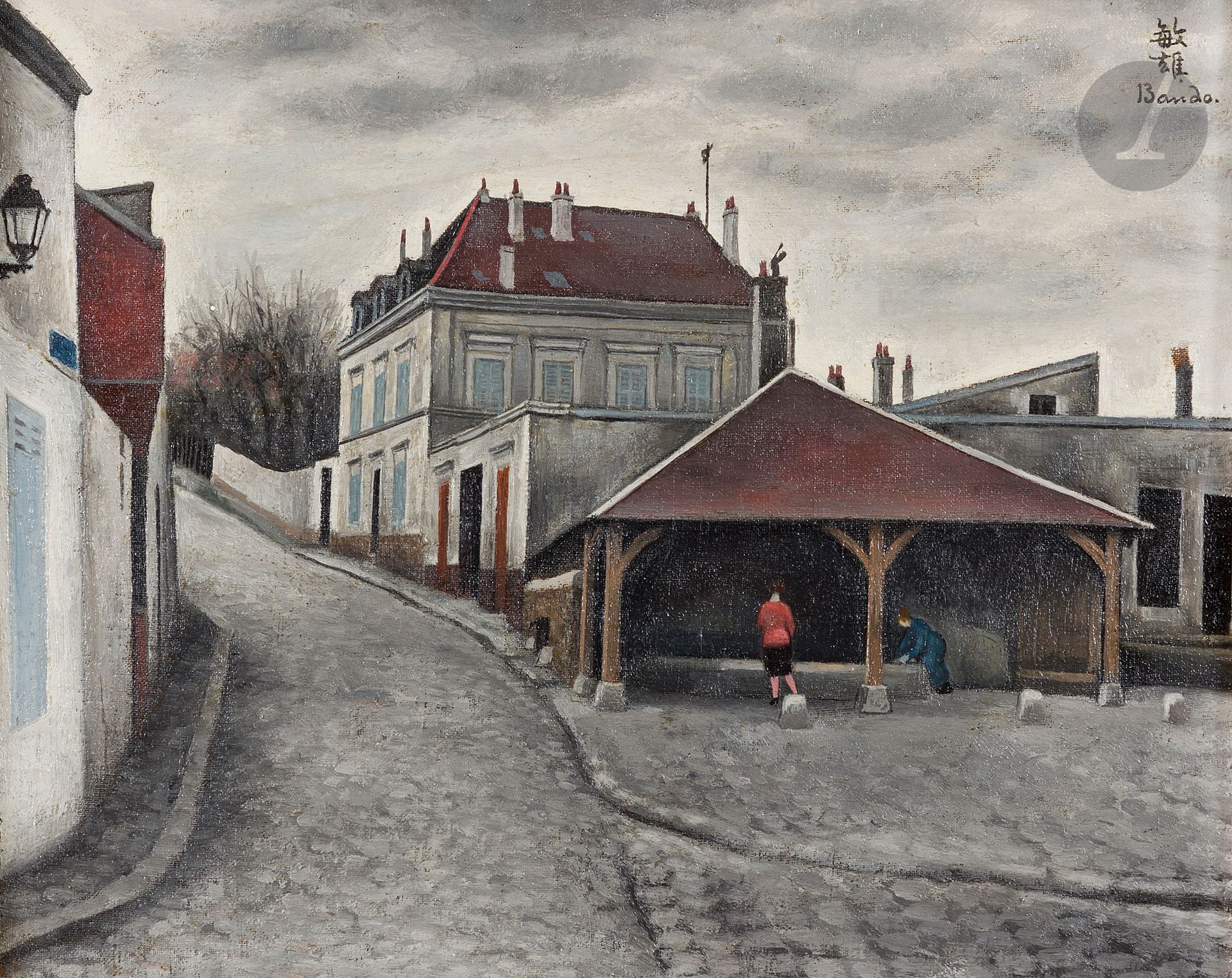 Toshio BANDO [japonais] (1895-1973)
Le Lavoir à Pierrefitte-sur-Seine, 6 février 1926
Huile sur toile.
Signée en haut à droite.
22 x 27 cm

Provenance : 
Collection Jérôme.

L'œuvre est référencée dans le facturier de l'artiste sous le n° 112, "Lavoir Pierrefitte".