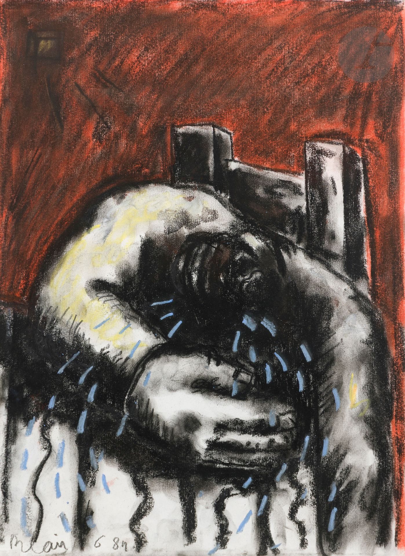 Jean-Charles BLAIS (b. 1956)
Man with chair, 1984
Pastel.
Signed and dated "6 84" lower left.
39.5 x 29 cm