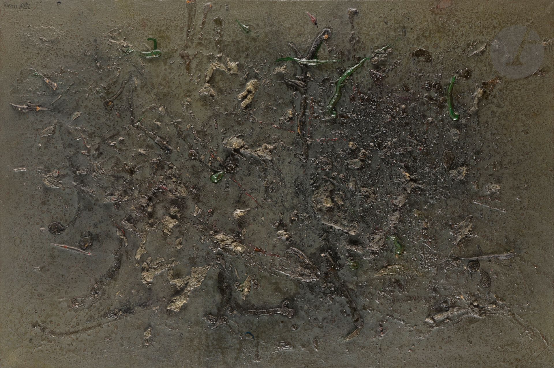 Georges NOËL (1924-2010)
!!! Gris, gris gris !!!, 1957
Oil on canvas.
Signed upper left.
Titled on the back.
(Crackles and small chips).
60 x 90 cm

Provenance : 
Goutal Collection, Paris.