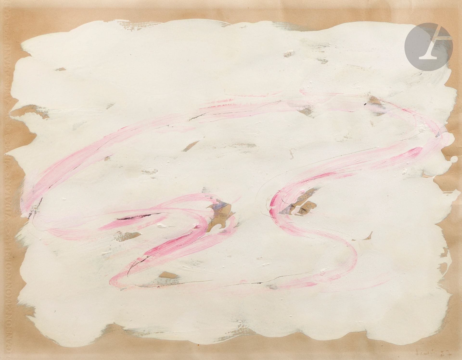 Jean FAUTRIER (1898-1964)
Composition, 1957
Huile et encre sur papier.
Signée et datée en bas à droite.
(Papier insolé).
49 x 64 cm

Provenance : 
- Collection du docteur Odette Poulain.
- Succession Marie-Pierre Poulain, Paris, sa fille.

Un certificat de Monsieur Dominique Fautrier pourra être remis à la demande et à la charge de l’acquéreur.