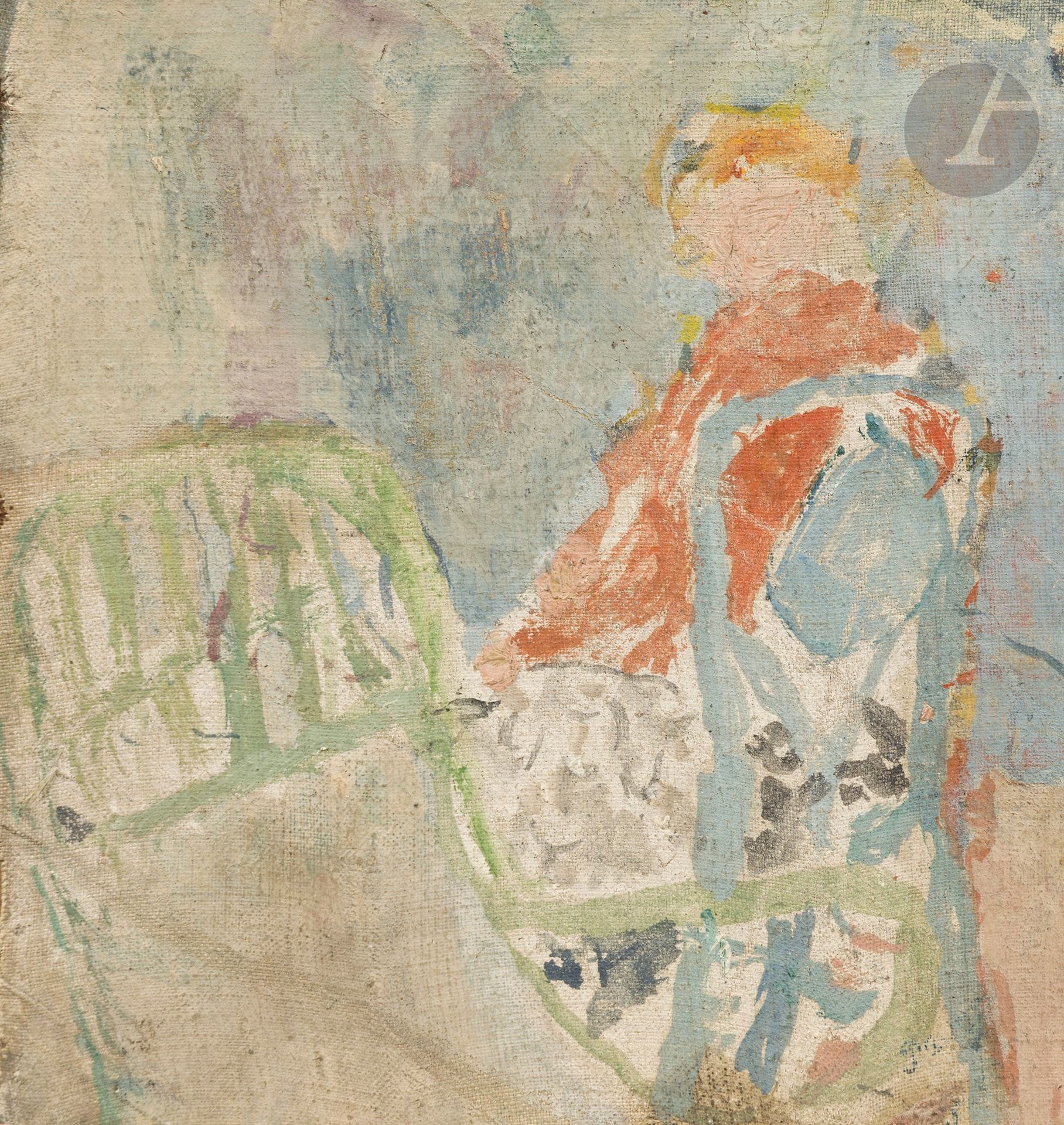 Jean Puni dit POUGNY (1892-1956)
Étude de femme assise de dos
Huile sur toile contrecollée sur panneau.
Trace du cachet en bas à droite.
Numéro d'inventaire « 279B » au dos.
17 x 16.5 cm

Nous remercions le Projet de Recherches Jean Pougny d'avoir confirmé l'authenticité de cette œuvre.