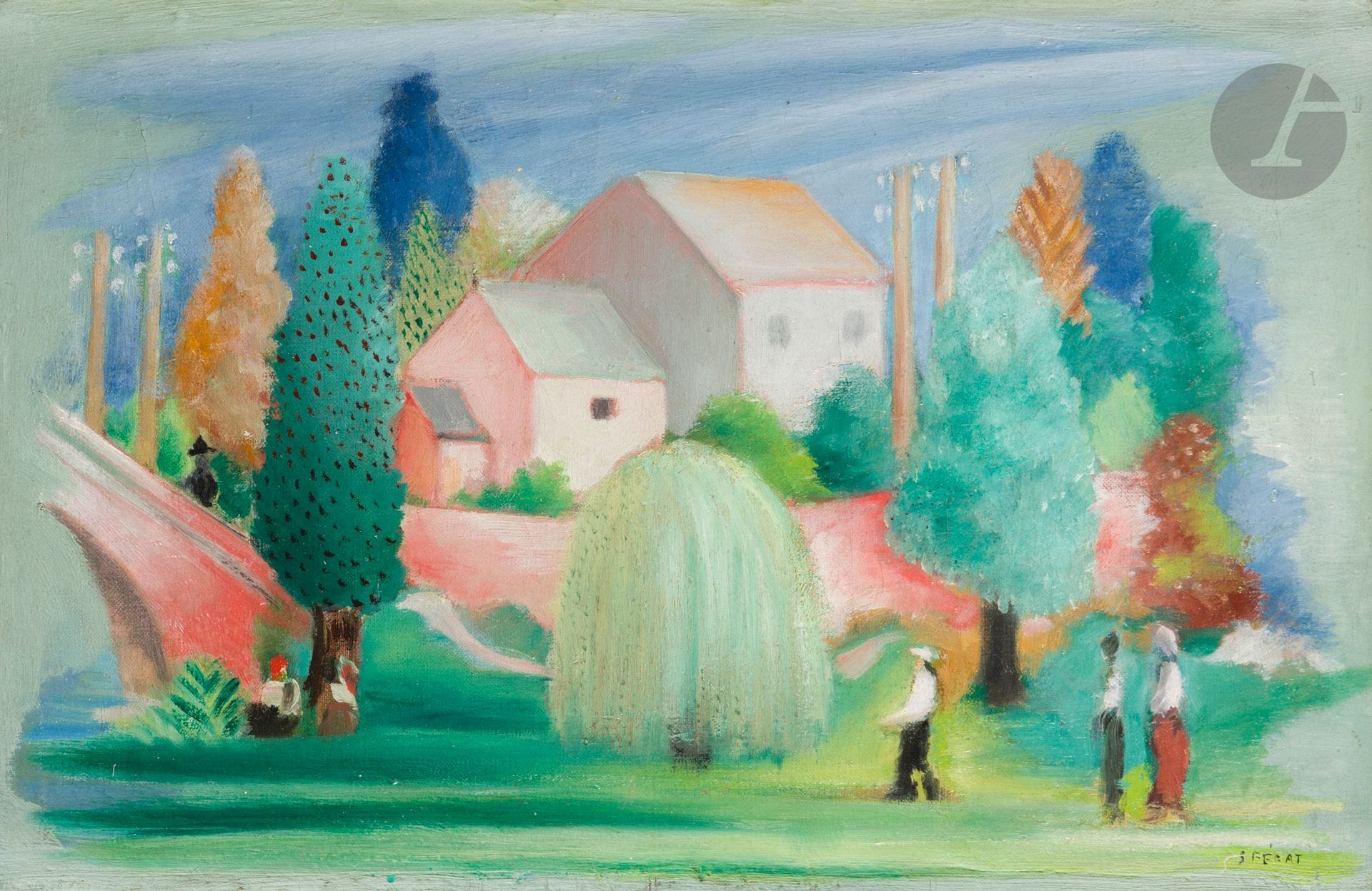 Serge FÉRAT (1881-1958)
Paysage animé, vers 1930-35
Huile sur toile.
Signée en bas à droite.
27 x 41 cm

Provenance : 
- Collection Haba et Alban Roussot.
- Vente hommage à Serge Férat : collection Haba et Alban Roussot, Artcurial, Paris, 22 octobre 2007, n° 700.
- Collection Xénia Mikhaïlovna Muratova (1940-2019).