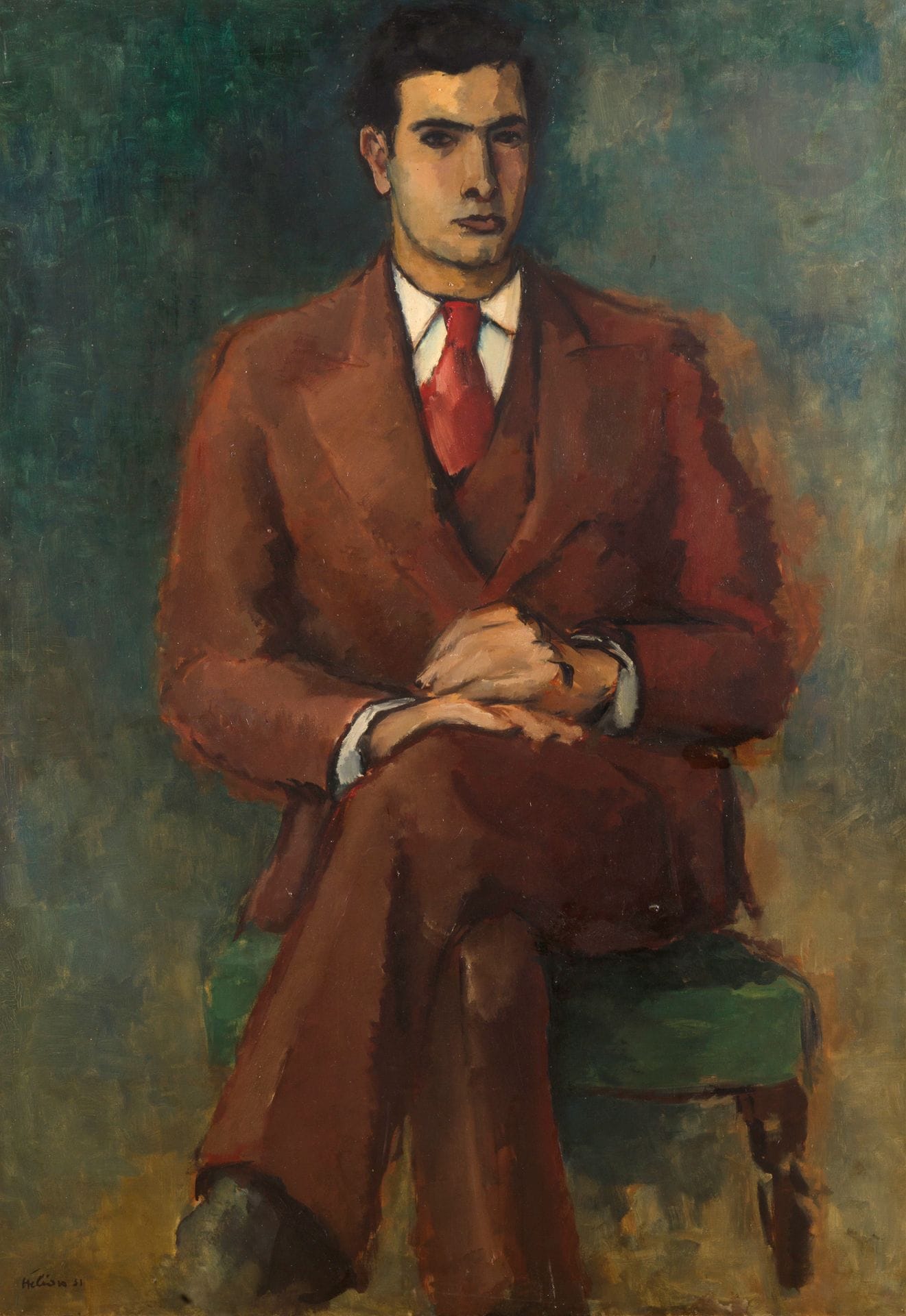 Jean HÉLION (1904-1987)
Portrait d'homme assis, 1931
Huile sur toile.
Signée et datée en bas à gauche.
116 x 81 cm

L'œuvre est enregistrée dans le catalogue raisonné en ligne https://associationjeanhelion.fr.