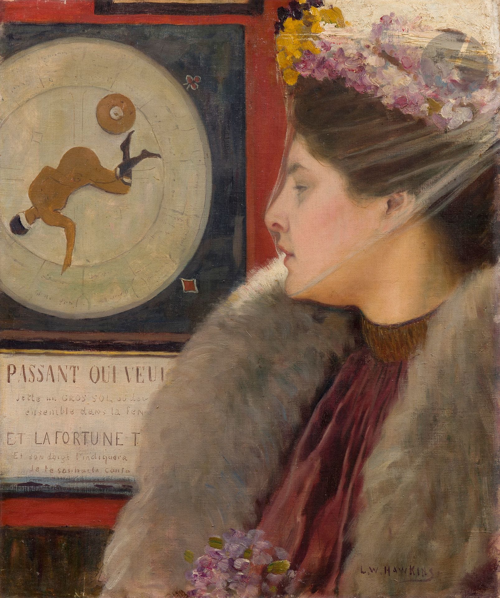 Louis-Welden HAWKINS (1849-1910)
Portrait présumé de Maria Olenina-d'Alheim, vers 1897-1900
Huile sur toile.
Signée en bas à droite.
55 x 46 cm

Provenance : 
Galerie Drouart, Paris, 189... (tampon sur le châssis).

Nous remercions Madame Cécile Convert d'avoir confirmé l'authenticité de cette œuvre et pour les informations qu'elle nous a transmises. Un certificat sera remis à l'acquéreur. Cette œuvre sera enregistrée au catalogue raisonné de l'artiste en préparation par Madame Cécile Convert.

Pour de plus amples détails sur l'œuvre, se référer au catalogue PDF.