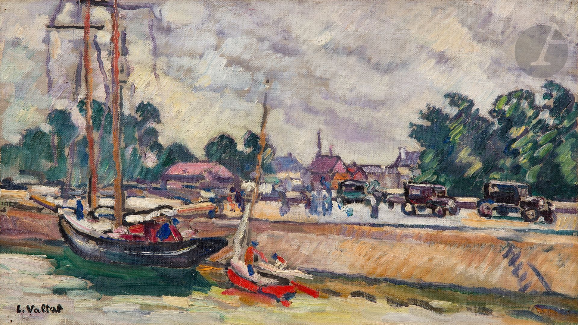 Louis VALTAT (1869-1952)
Sailing boats at quay, Ouistreham, circa 1930
Oil on canvas.
Signature stamp lower left.
27 x 46 cm

Provenance :
Private collection, Yvelines.

A notice of inclusion in the Archives of the Association des Amis de Louis Valtat, dated April 19, 2025, will be given to the buyer.