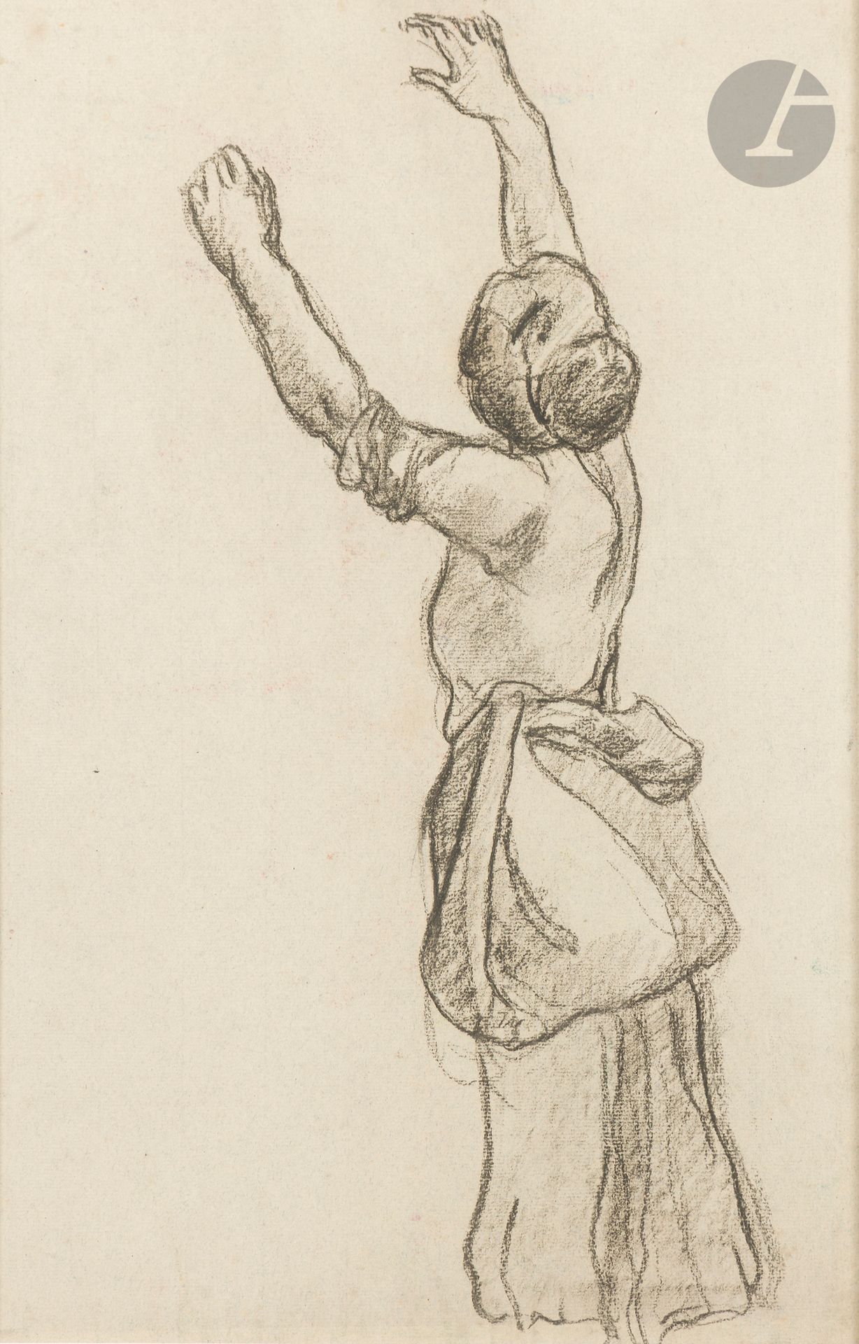 Jean Misceslas PESKÉ (1870 - 1949)
Young woman with raised arms
Charcoal.
46.5 x 29.6 cm

Provenance : 
- Jean Claude Bellier (label on back).
- Osenat sale, L'Esprit du 19ème siècle, Fontainebleau, November 3, 2013, no. 2.

Exhibition: 
Galerie Durand-Ruel, 1972 (label on back).