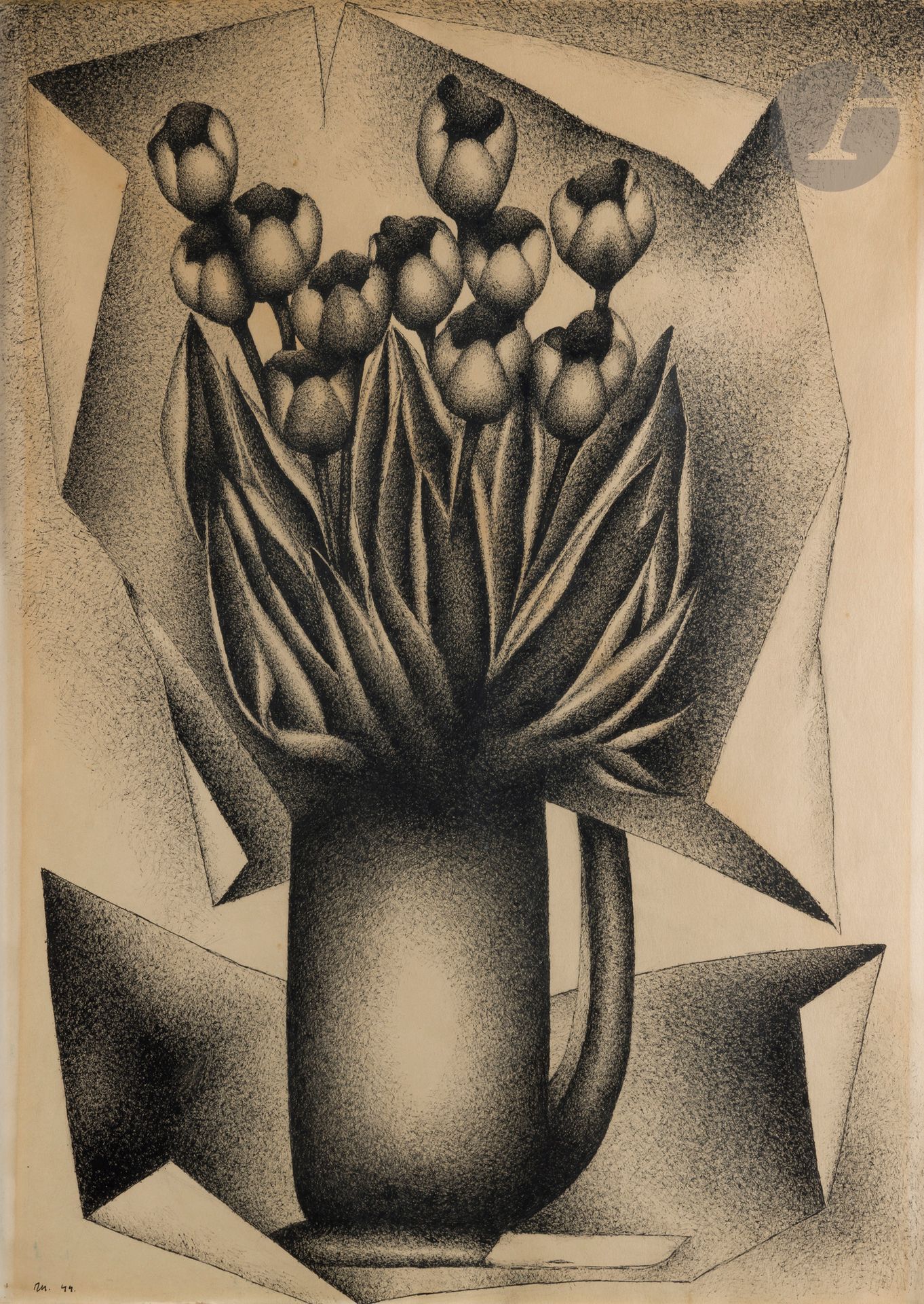 Raoul UBAC (1910 - 1985)
Bouquet de tulipes, 1944
Encre.
Monogrammée et datée en bas à gauche.
74 x 53,5 cm

Provenance : 
- Cadeau de Raoul Ubac à Martine Audin, compagne de Pierre Lescure.
- Vente Mes Calmels-Cohen, Hôtel Drouot, Paris, 30 juin 2004, n°51.