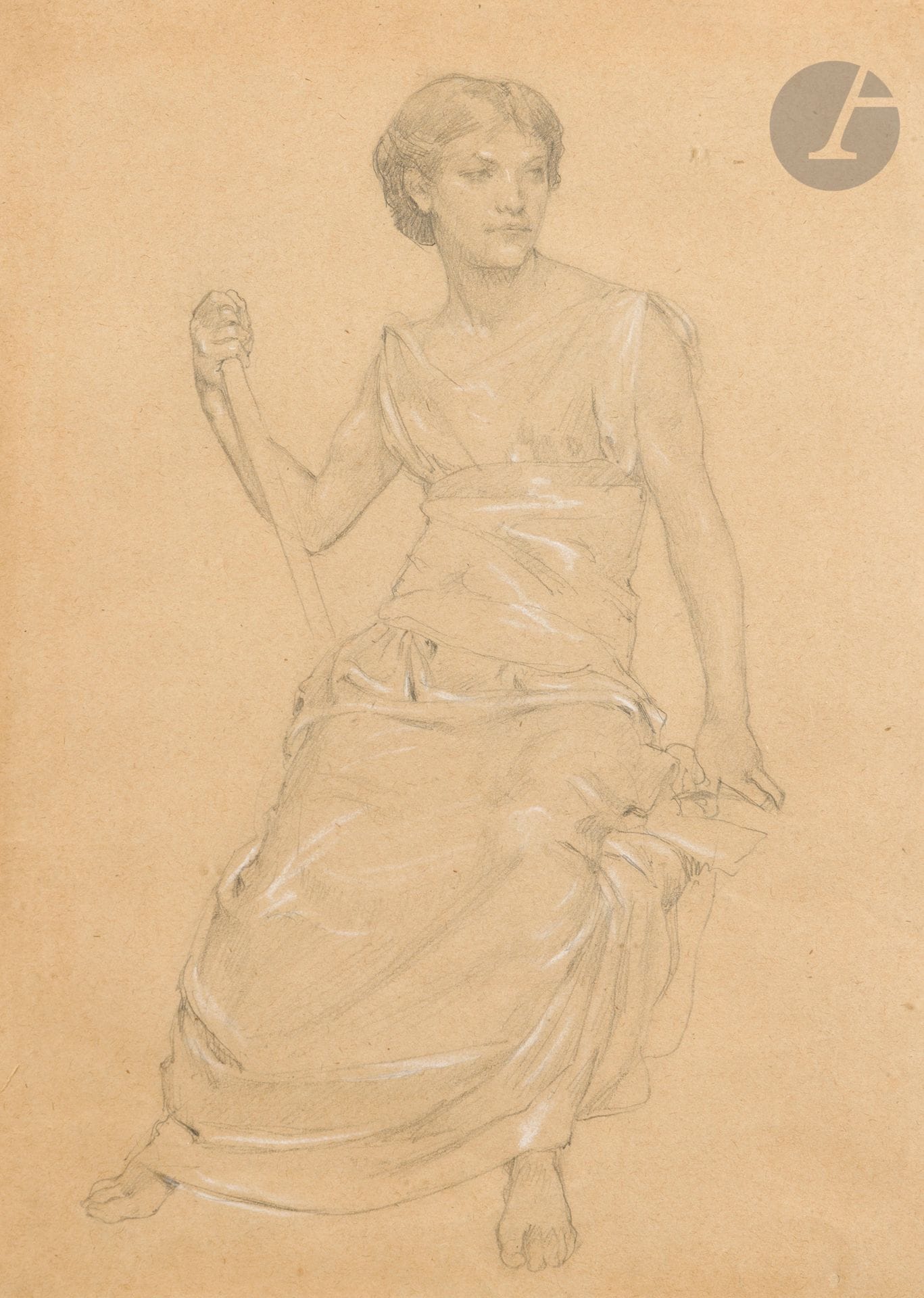 William BOUGUEREAU (1825 - 1905)
Study of a full-length woman, study for an allegory
Black pencil and white gouache.
34.5 x 25 cm