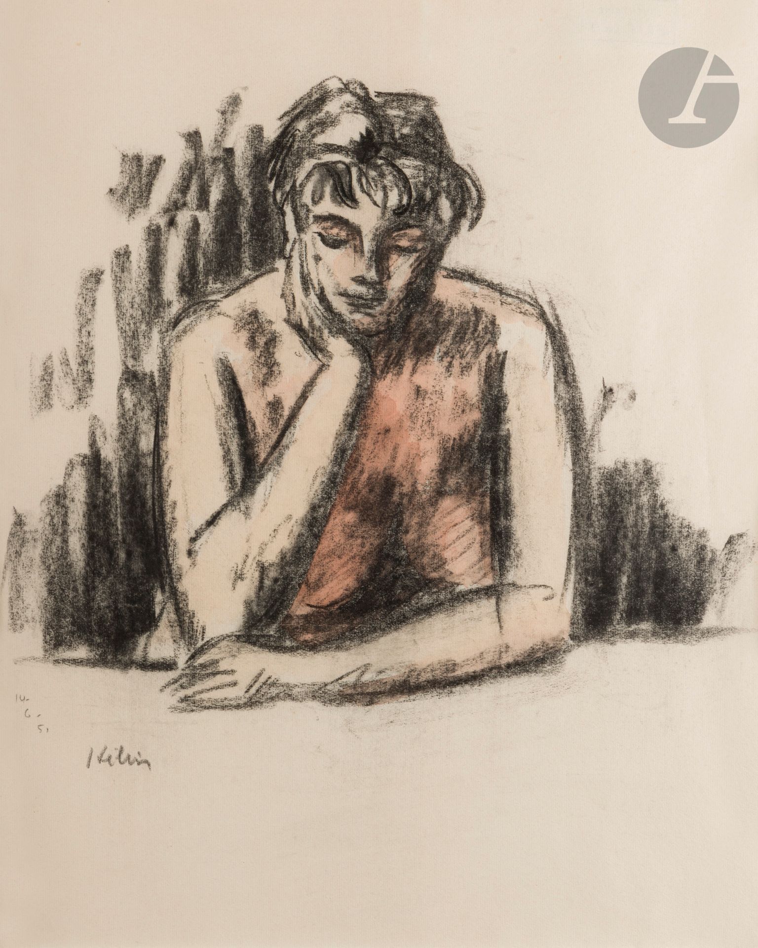 Jean HÉLION (1904 - 1987)
Portrait de femme, 1951
Fusain et aquarelle.
Signé et daté en bas à gauche.
Numéro d’inventaire au dos : « n°036 ».
53 x 42 cm

Cette œuvre sera incluse au Catalogue raisonné de l’œuvre sur papier de Jean Hélion en préparation par l’Association Jean Hélion (Clovis Vail et Mark Vail).