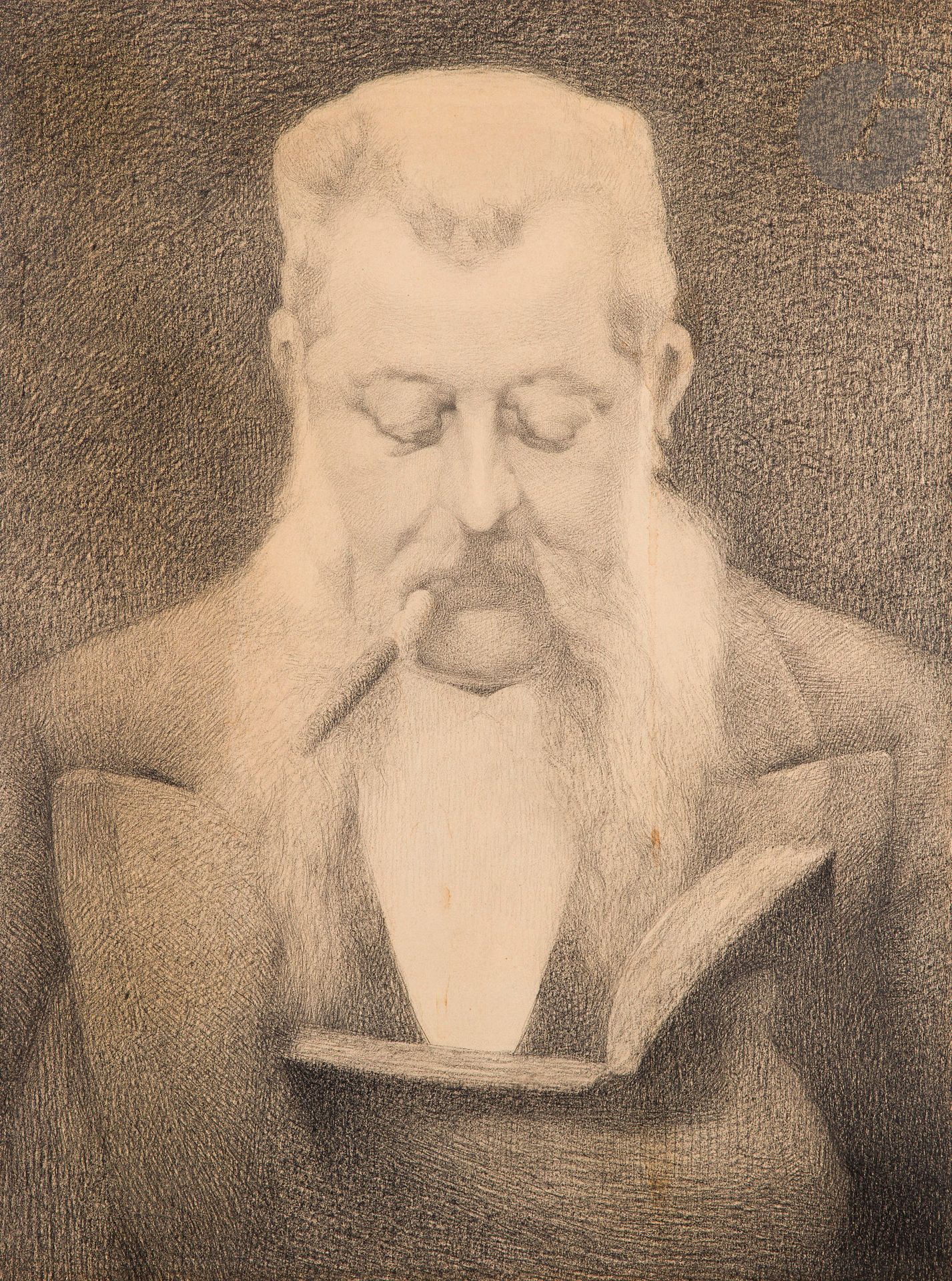 *ÉCOLE SYMBOLISTE
Portrait d’homme au cigare
Crayon noir.
(Deux coulures).
60 x 45 cm