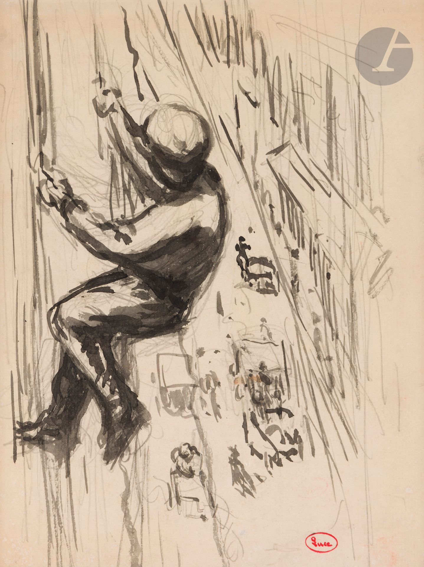 Maximilien LUCE (1858 - 1941)
The Rope Worker
Ink and ink wash.
Studio stamp lower right.
27 x 21 cm