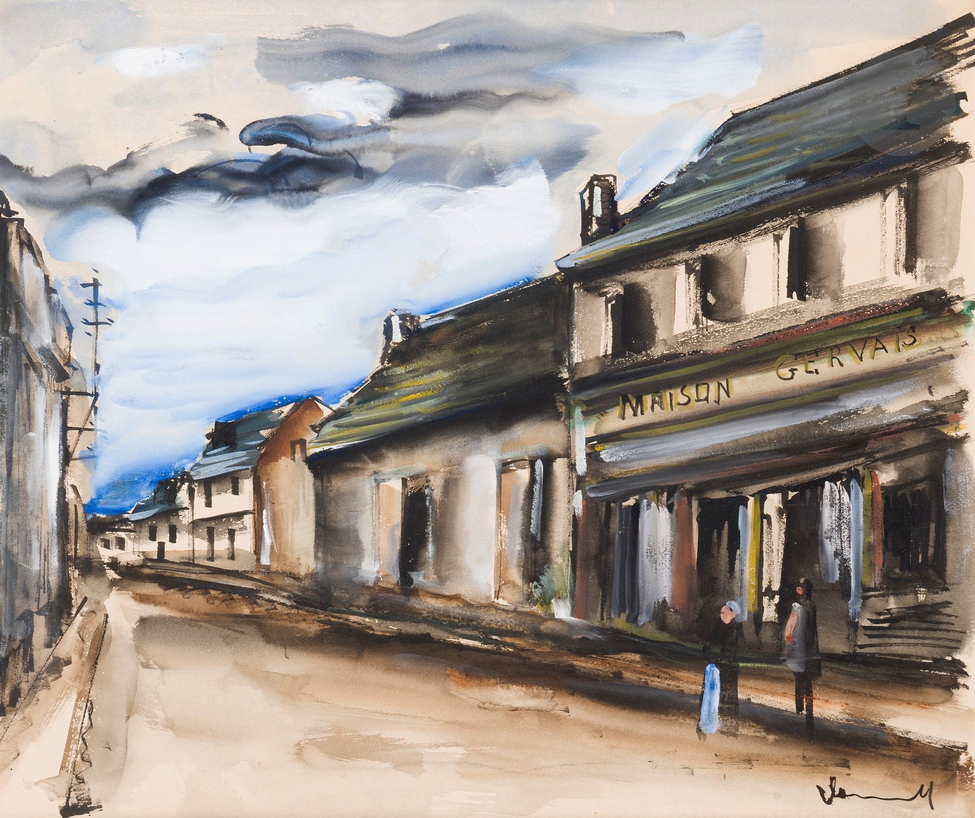 Maurice de VLAMINCK (1876 - 1958)
Rue animée au grand ciel
Gouache.
Signée en bas à droite.
45 x 53 cm