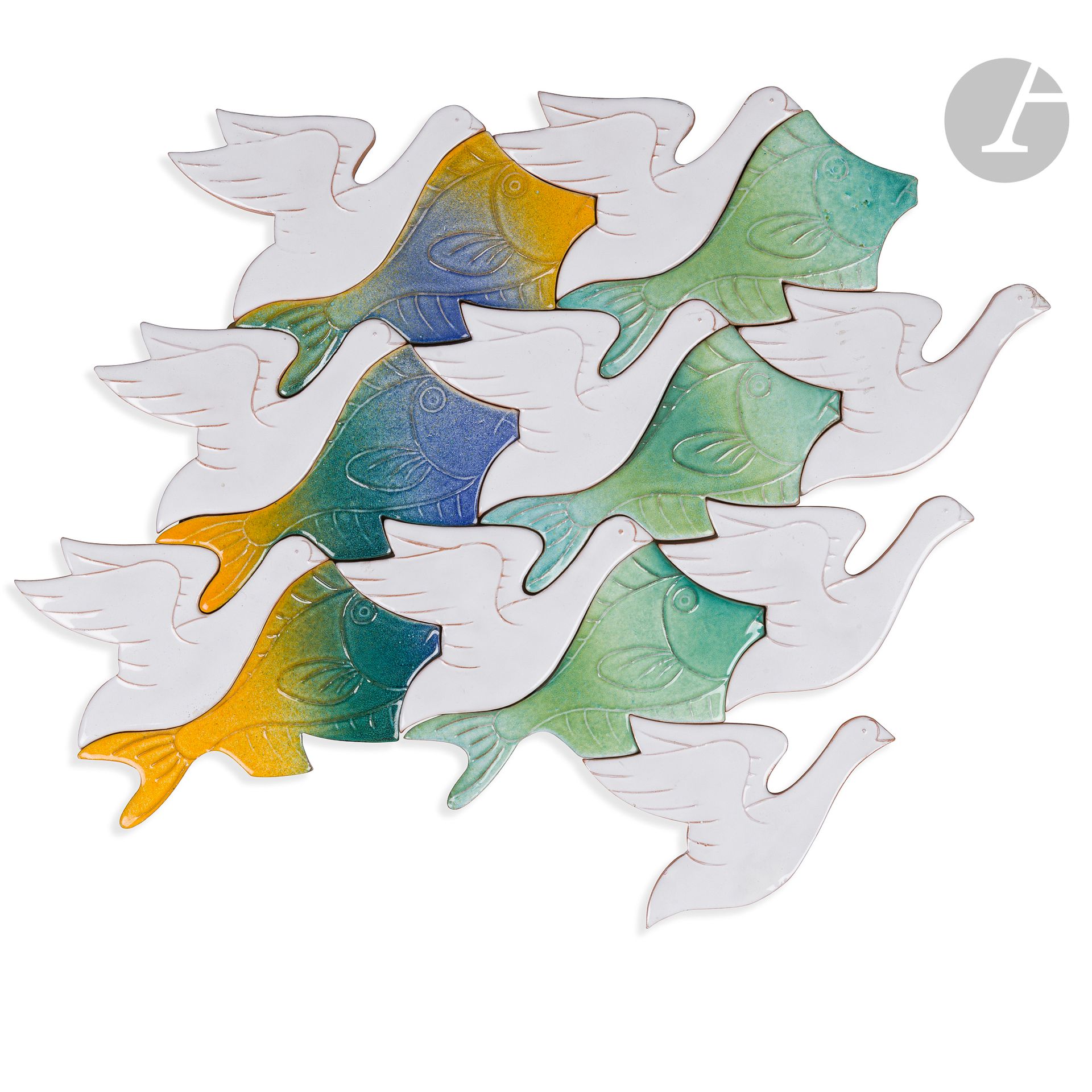 VALERIO DIOTTO (NÉ EN 1951)
Cielo & Acquo, 2017
Fresque constituée d’éléments en céramique émaillée polychrome sur support bois. Signée, titrée et datée au dos. H. 38 cm – L. 42 cm

Ce lot est vendu au profit des Apprentis d’Auteuil.