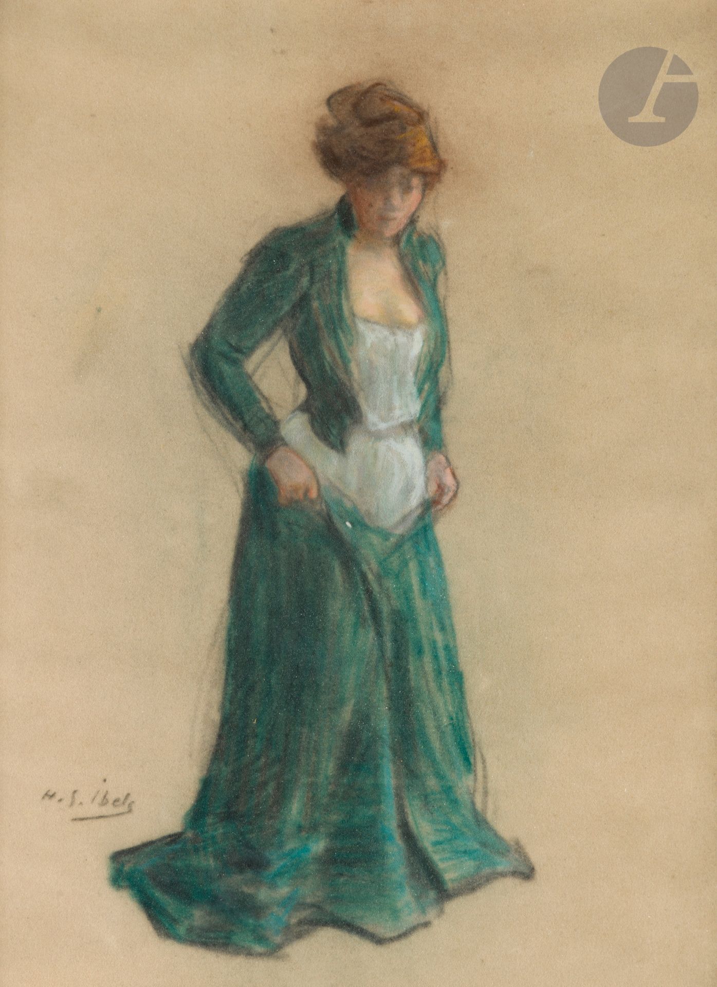 Henri Gabriel IBELS (1867-1936)
Femme à la robe verte
Pastel et fusain.
Signé en bas à gauche.
31 x 23 cm

Rare et beau dessin qui montre sa complicité artistique avec Lautrec.