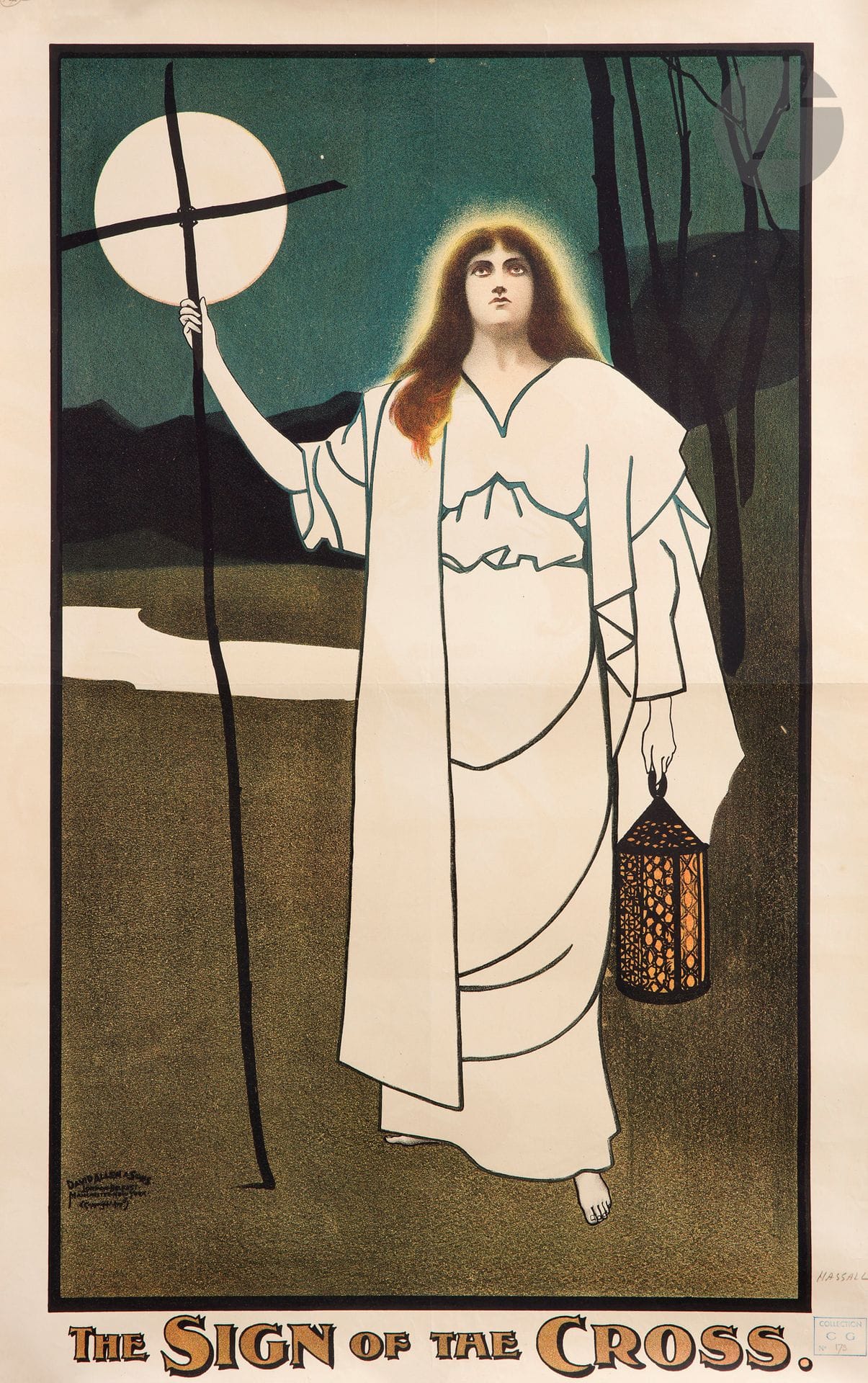 John HASSALL (1868-1948)
The Sign of the Cross. 
Chromolithographie. Non entoilée.
Imp. David Allen & Sons, Belfast-London-Manchester-New York.
76 x 51 cm

Provenance  : 
Collection Charles Joseph Guillemain, son cachet en bas à droite n° 173 (Lugt 4766).