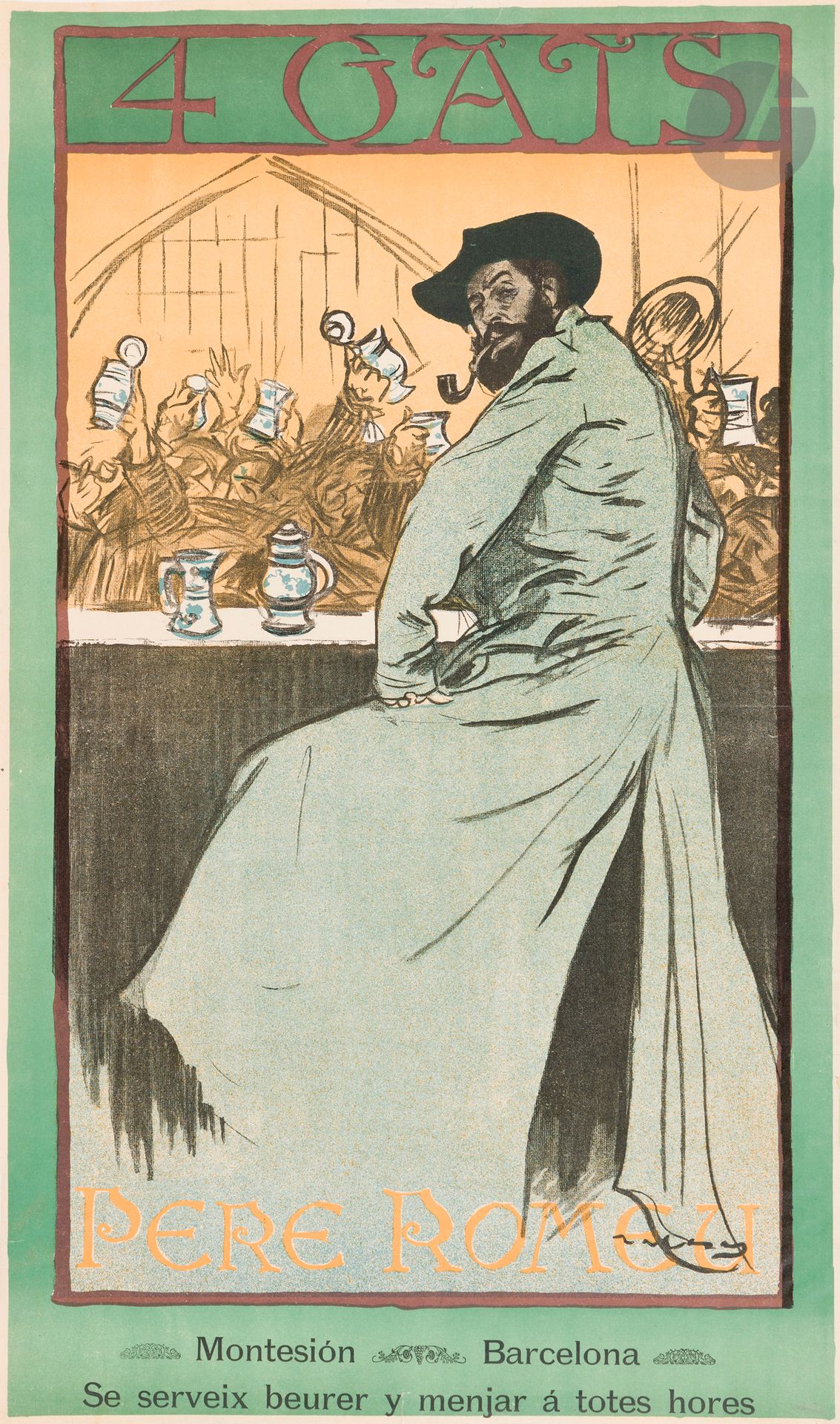 Ramon CASAS Y CARBO (1866-1932)
4 GATS / Père Romeu, 1900
Chromolithographie. Non entoilée
Signée en bas à droite.
Bon état. Magnifiques couleurs.
62 x 37,5 cm

Bibliographie  : 
Cataluña, n° 59.
