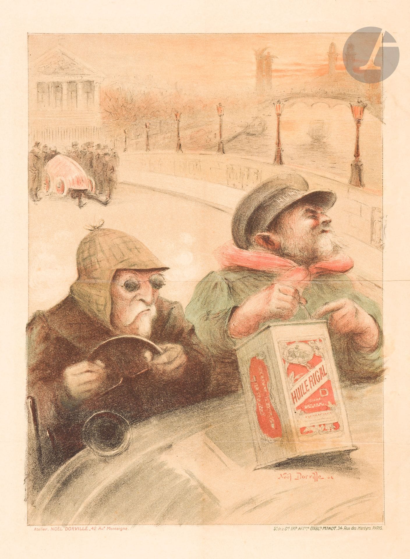 Noël DORVILLE (1874-1938)
Huile Rigal, 1904
Chromolithographie. Non entoilée.
Imp. Minot, 34 rue des Martyrs, Paris.
Signée et datée en bas à droite.
Bon état.
55 x 47 cm