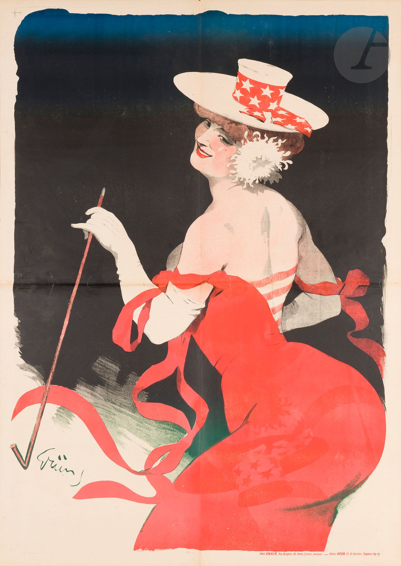 Jules Alexandre GRÜN (1868-1934)
Concert Européen / "Veux tu grimper?" magazine, 1898. Before the letter.
Chromolithograph. Not canvas-backed.
Imp. Chaix, Atelier Chéret, 20 rue Bergère, Paris. 
Signed lower left.
Rare.
124 x 88 cm

Bibliography : 
Grün, p. 55.