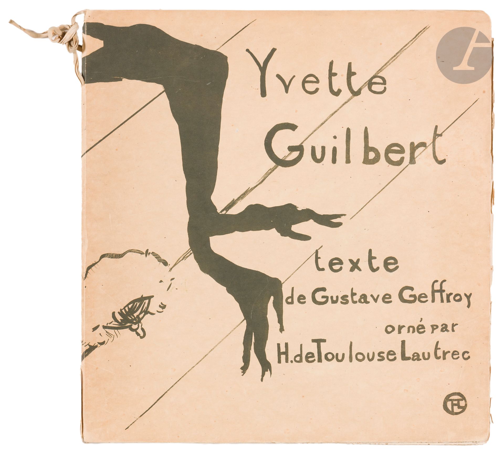 Gustave GEOFFROY (1855-1926) - Henri de TOULOUSE LAUTREC (1855-1926)
Yvette Guilbert. L’Estampe originale Édition, Paris, 1894, grand in-4 en feuilles rempliées par un ruban, 41 x 39,5 cm. Sous chemise à rabats rigide moderne, avec reproduction de la couverture sur le plat supérieur. Tirage limité à 100 exemplaires, celui-ci sur vergé numéroté au crayon vert sur 30. Signé au crayon vert par Yvette Guilbert. Piqures, couverture cartonnée légèrement tachée, cordelette en soie de la reliure endommagée. Joint le prospectus de souscription sur vergé, en parfait état, 19,5 x 20 cm.

Bibliographie  :
Wittrock, p. 198 et suivantes pour les 16 planches.