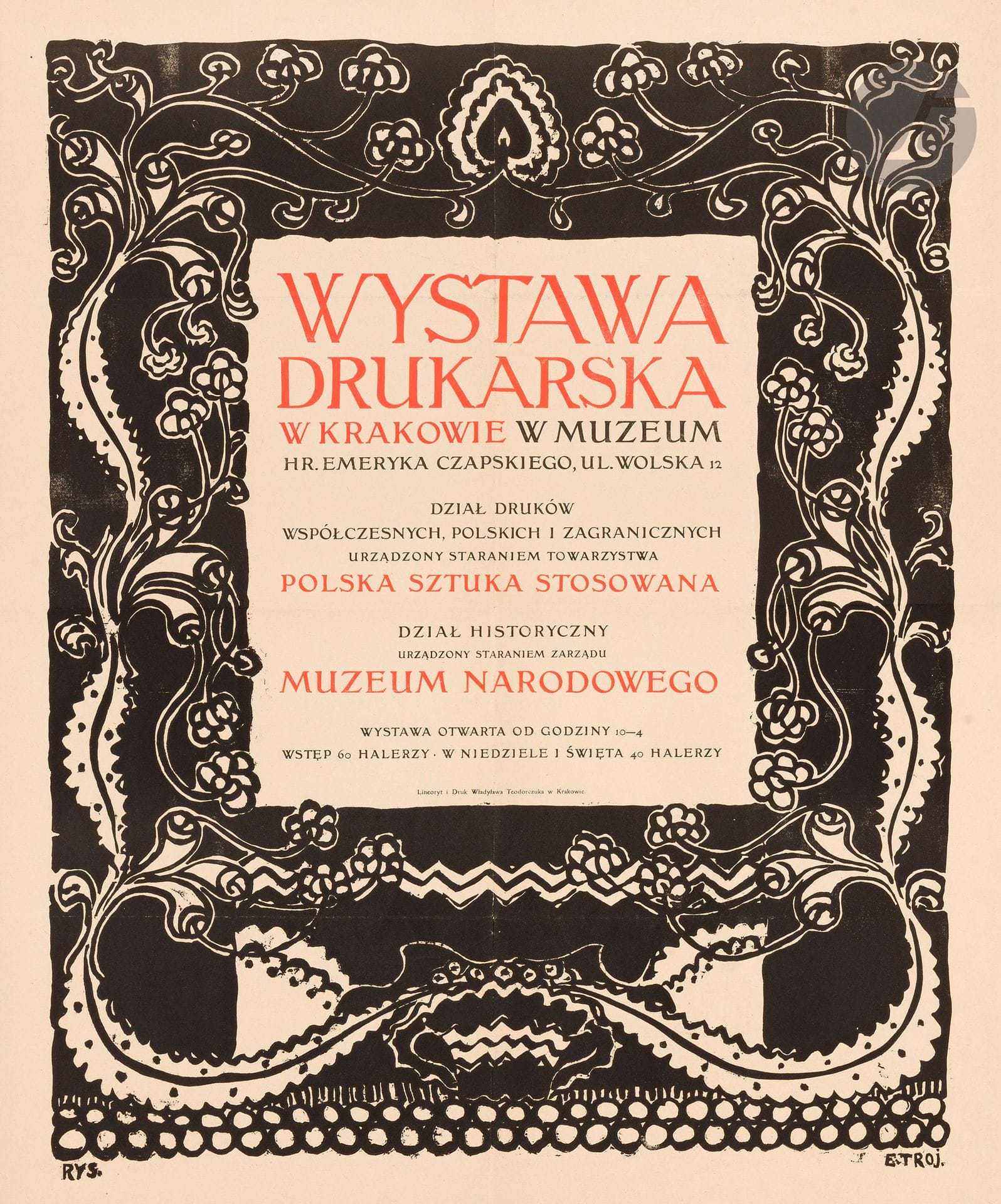 Edward TRAJANOWSKI (1873-1930)
Wystawa Drukarska w Krakowie Muzeum, 1904
Chromolithographie. Non entoilée.
Signée en bas à droite.
80 x 65 cm