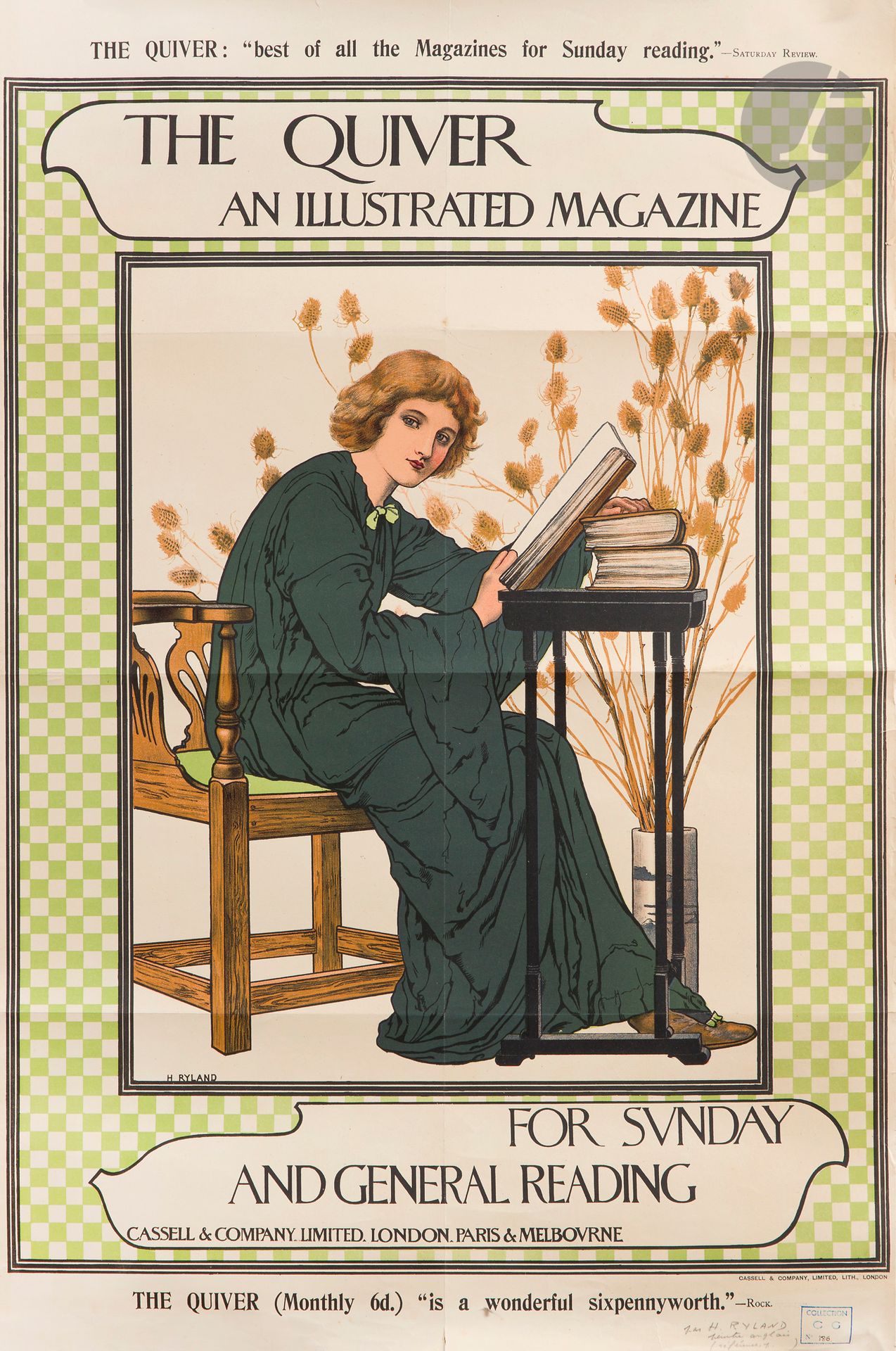 Henry RYLAND (1856-1924)
The Quiver an illustrated magazine
Chromolithographie. Non entoilée.
Imp. Cassel & company, London.
Rare. Signée en bas à gauche.
76,5 x 51 cm