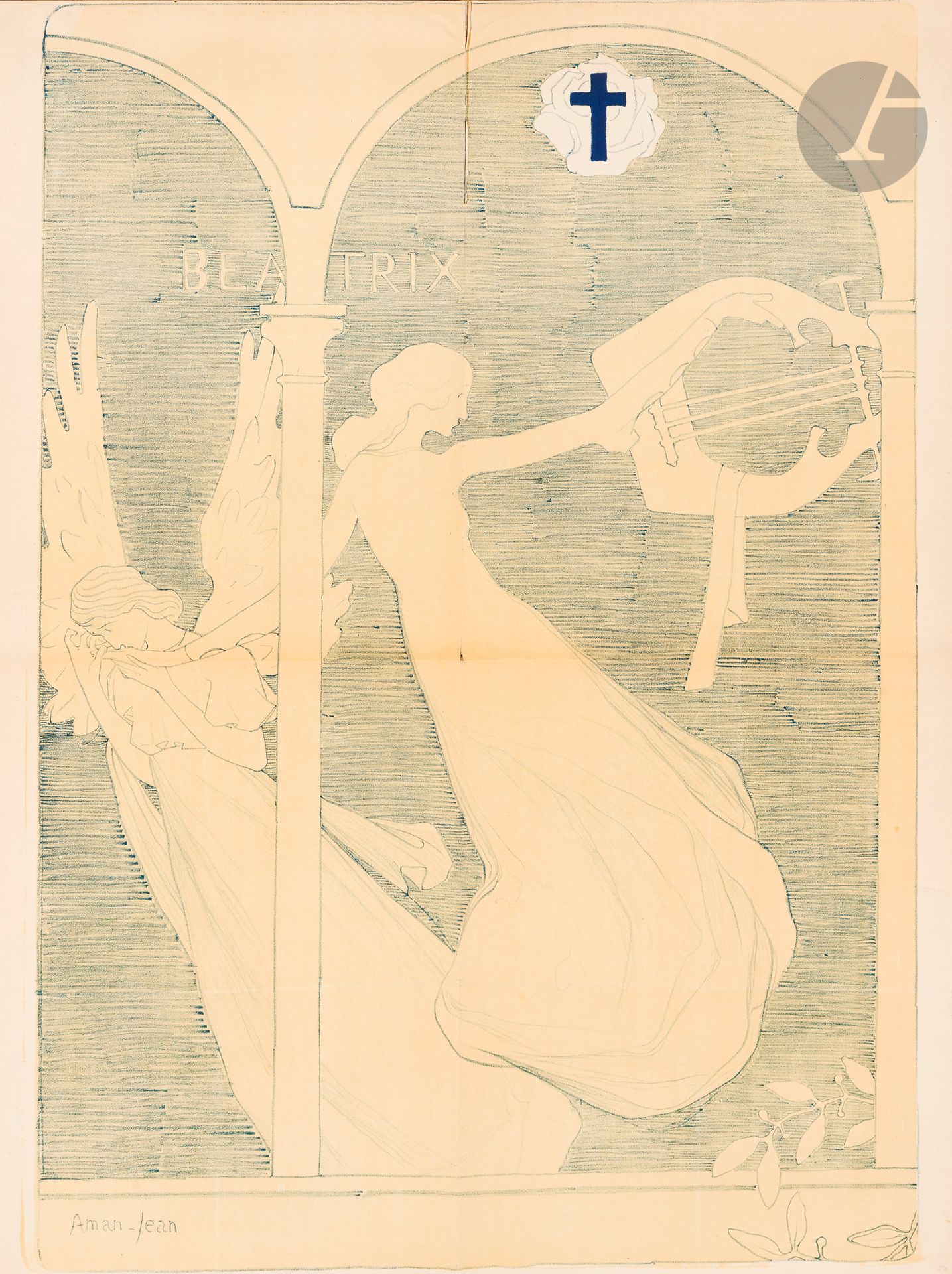 Edmond AMAN-JEAN (1860-1935)
Beatrix - 2e Salon Rose Croix, 1893. Avant la lettre
Chromolithographie. Non entoilée.
Sans imp.
Signée en bas à droite.
111 x 80 cm