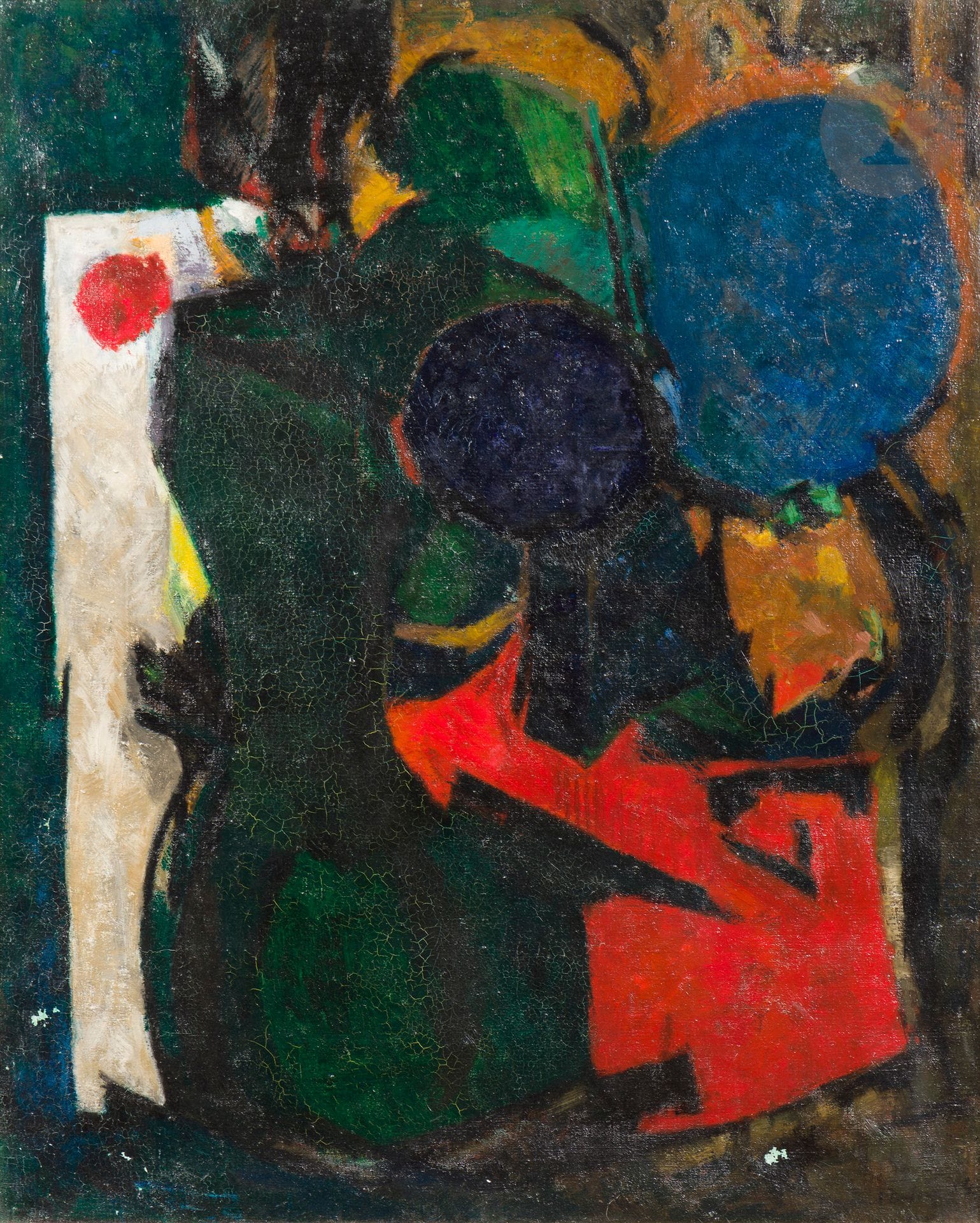 Bernard DUFOUR (1922-2016)
Femmes et chardons, 1954
Huile sur toile.
Signée et datée en bas à droite. 
Titrée et datée au dos. 
(Petits manques).
100 x 81 cm