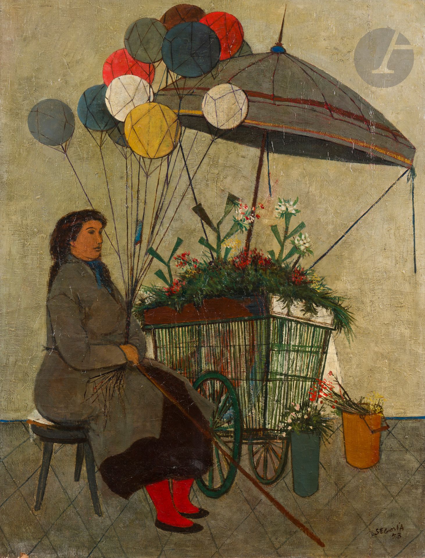 Andres SEGOVIA (1929-1996)
La Marchande de ballons, 1953
Huile sur toile.
Signée et datée en bas à droite.
116 x 89 cm

Provenance : 
Vente Me de Ricqlès, Hôtel Drouot, Paris, 29 novembre 1996, n° 80.

Exposition : 
Salon des peintres témoins de leur temps : Le Dimanche, Musée Galliera, 30 janvier - 1er mars 1953, Paris, reproduit p. 181.

Bibliographie : 
Éric Mercier, La Jeune peinture, Années 50, Tome II, Panorama de la jeune peinture, Zurich, Artacatos, 2010, reproduit p. 358.