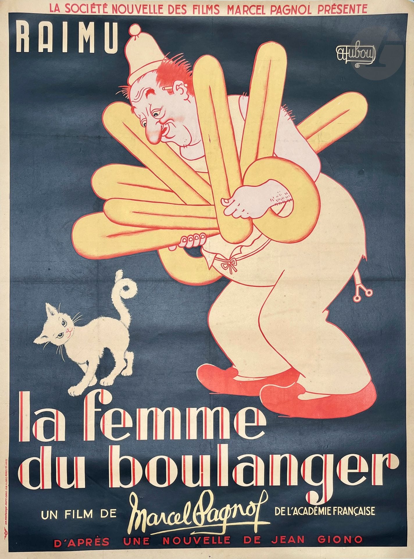 [Marcel PAGNOL] - Albert DUBOUT (1905-1976). The Baker's Wife, 1938-51.
French poster. Printed by L'Imprimerie monégasque, Monte-Carlo (stabilized. Good condition). 160 x 120 cm

Bibliography :Dubout,tome 4, p. 247, ref. 4953.