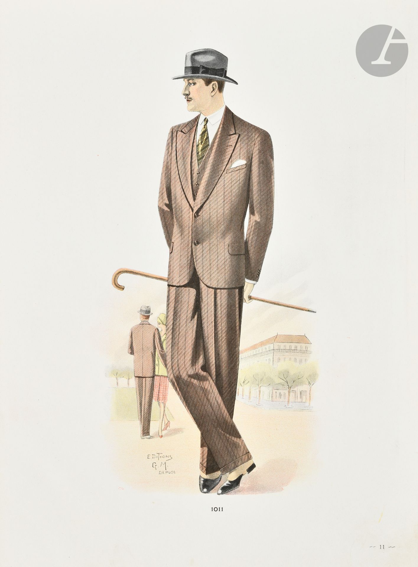 [REVUE MASCULINE].
Album de la mode officielle.
Paris : L’Union des journaux de mode, 1923-1928. — 8 albums in-folio, 370 x 275). Brochés, à l’exception d’un volume cartonné avec dos toilé, couvertures souples illustrées sur le premier plat.

Ces albums de mode masculine, spécialement réservés aux « bons tailleurs », présentaient les dernières créations pour les hivers 1923-24 à 1926-1927, plus 1928-1929, et les étés 1925, 1926 et 1928.

« Pour être écouté, sachez vous présenter ; pour vous présenter, sachez vous habiller » peut-on lire en introduction d’un des volumes.

Chaque album comprend un feuillet pour le titre, 16 pages de modèles en couleurs et un feuillet pour la description.
Rare ensemble, dont cinq albums sont demeurés en excellente condition.

Dos déchiré et piqûres sur la couverture d’un album avec deux feuillets débrochés, déchirure au dos d’un autre, traces de mouillure sur les plats du volume cartonné en partie débroché.